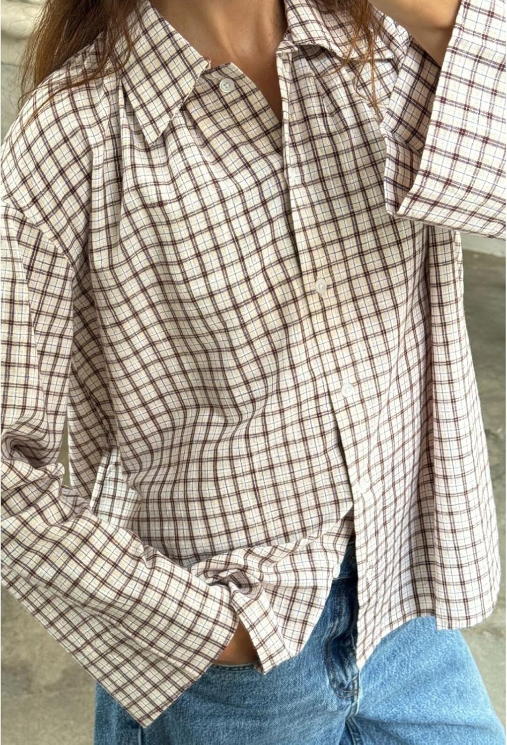 Women Vintage Button Down Shirts Retro Y2K Long Sleeve V Neck Collared Blouse Casual Fall Oversized Tunics Tops - Image 2