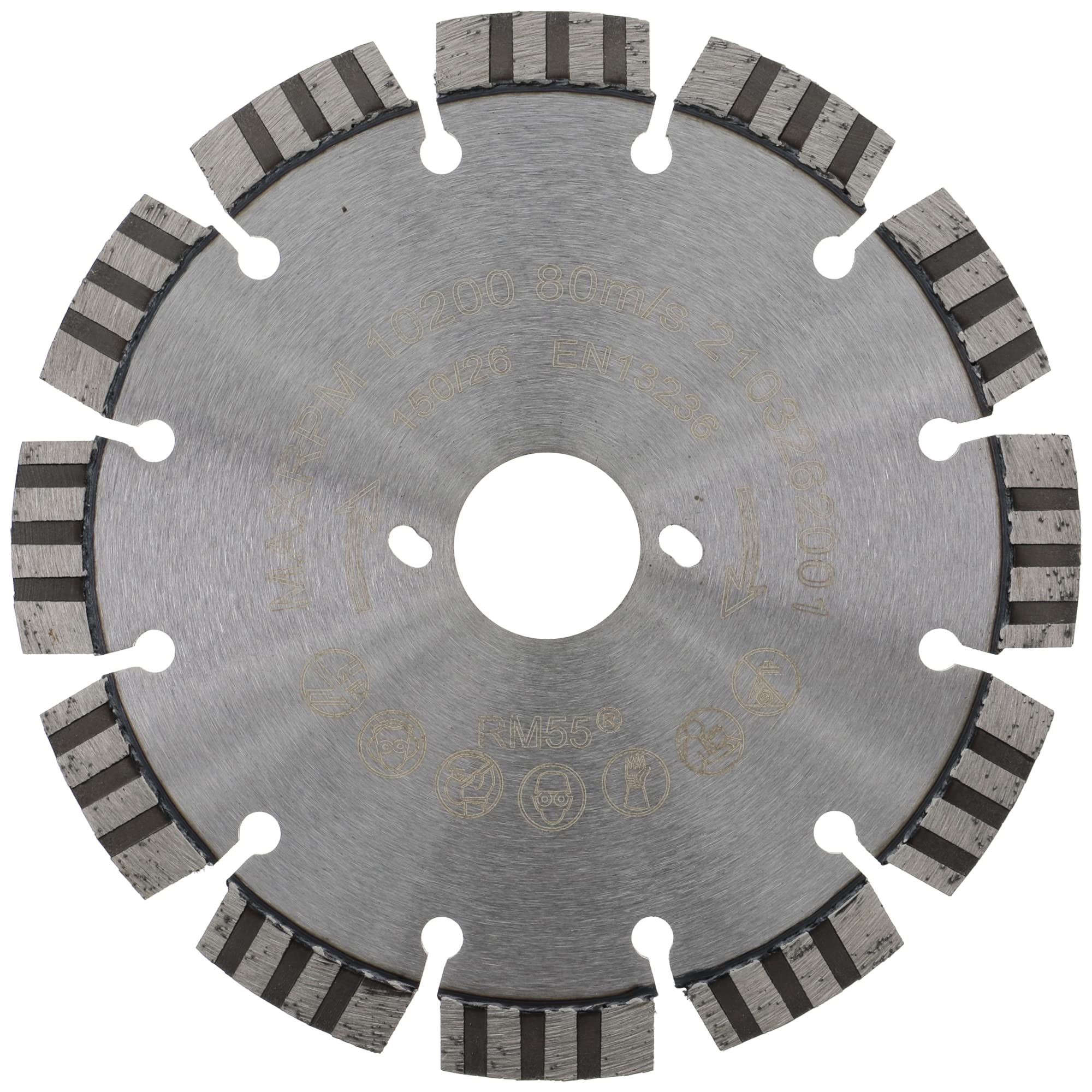 PRODIAMANT Diamentowa tarcza tnąca 150 mm pasująca do Bepo otwór 27 mm z otworami bocznymi, segmenty spawane laserowo do stali, betonu, muru i konstrukcji kompozytowej