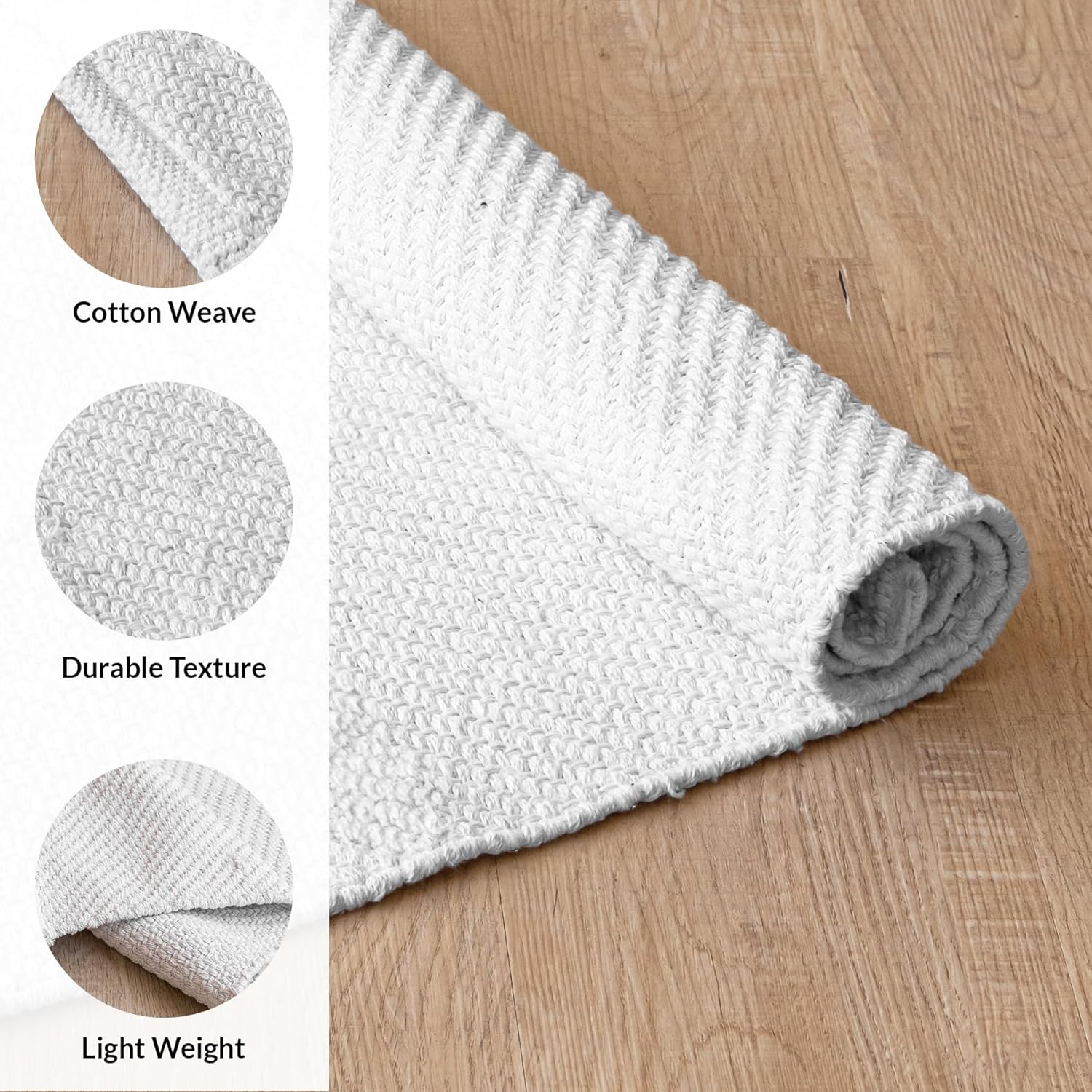 HOMEMONDE Herringbone Cotton Area Rug 4' x 6' Indoor Farmhouse Décor Lightweight Woven Rug for High Traffic Areas Living Room, Bedroom, Kitchen (Off-White)