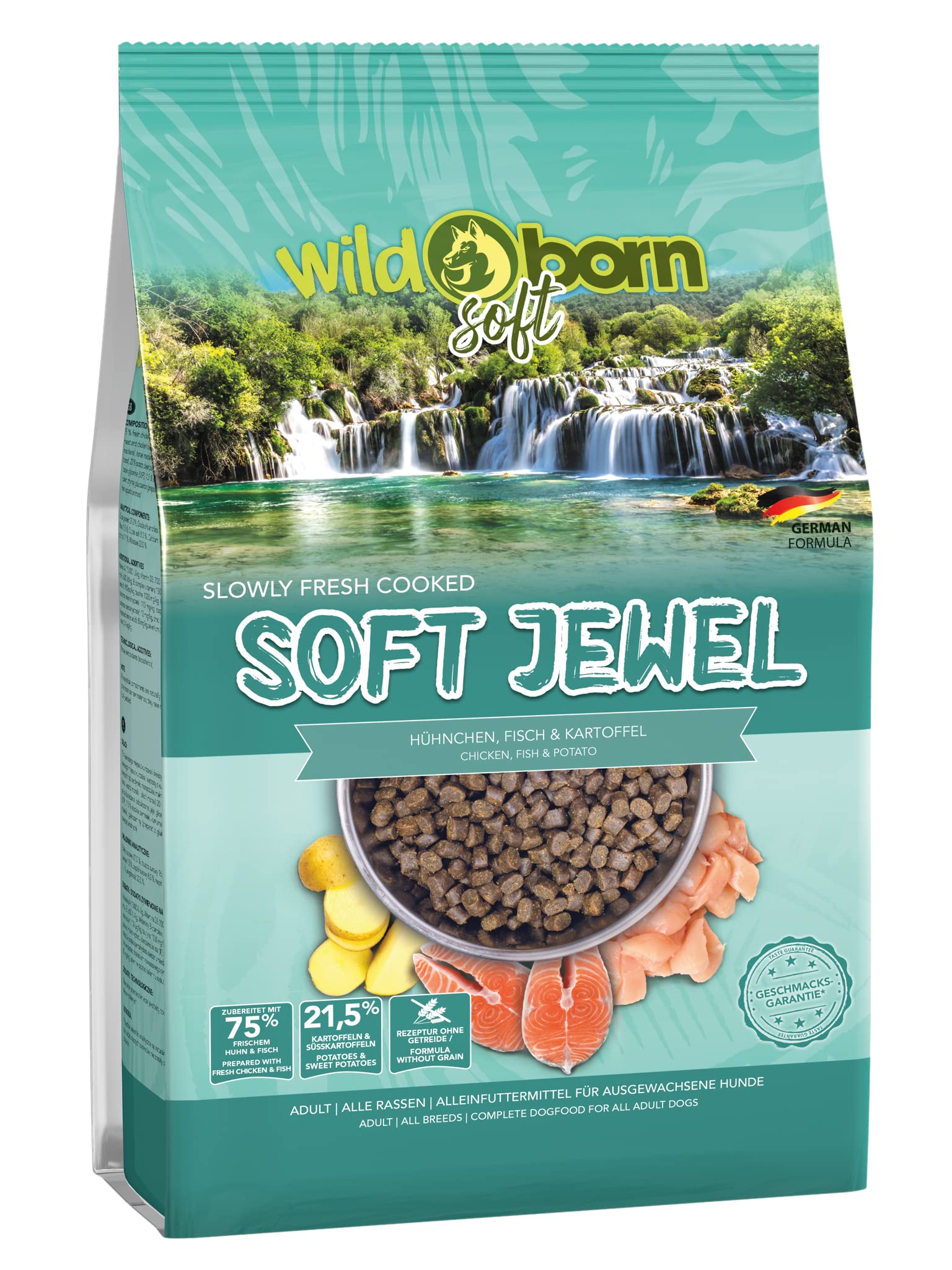 Wildborn Soft Jewel 12 kg getreidefreies Hundefutter mit 75% frischem Huhn & Fisch | extra Soft Hundefutter mit hohem Fleischanteil | getreidefreie Rezeptur aus Deutschland