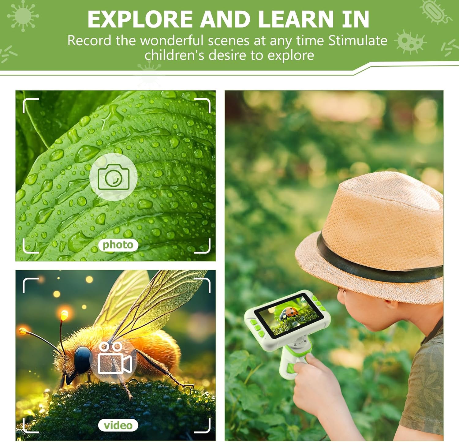 1600X Digital Microscope for Kids, 4" IPS Screen Handheld & Desktop 3-in-1 Microscope with 32GB Memory Card, 6 Adjustable LEDs, Educational STEM Science Toy for Ages 8-12 - Image 3