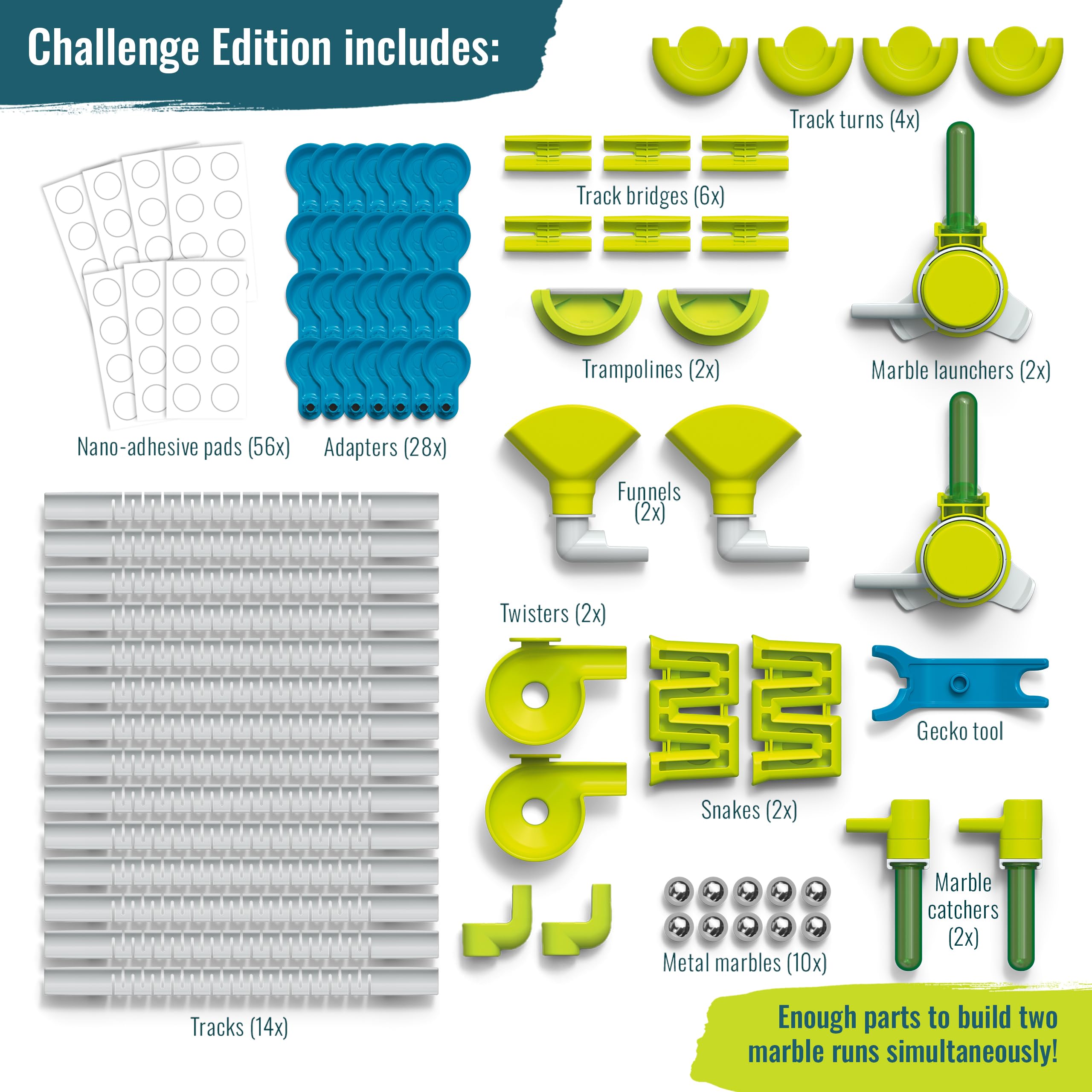Gecko Run Marble Run Challenge Edition de Thames & Kosmos | Carrera Vertical de mármol con Pistas Flexibles, configuración sin ensuciar, Tarjetas de desafío para un Juego de diseño de ingeniería Cara