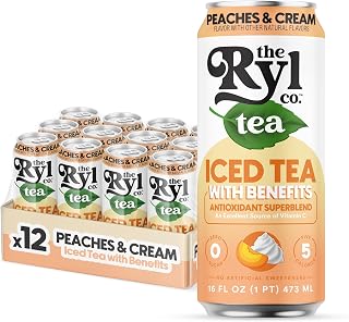 Ryl Peaches & Cream Iced Tea – Antioxidant Superblend, No Artificial Ingredients, Zero Sugar, Five Calories, Low Carb, Non-GMO, Kosher, Gluten Free, Made in the USA, 12-Pack, 16 Fl Oz
