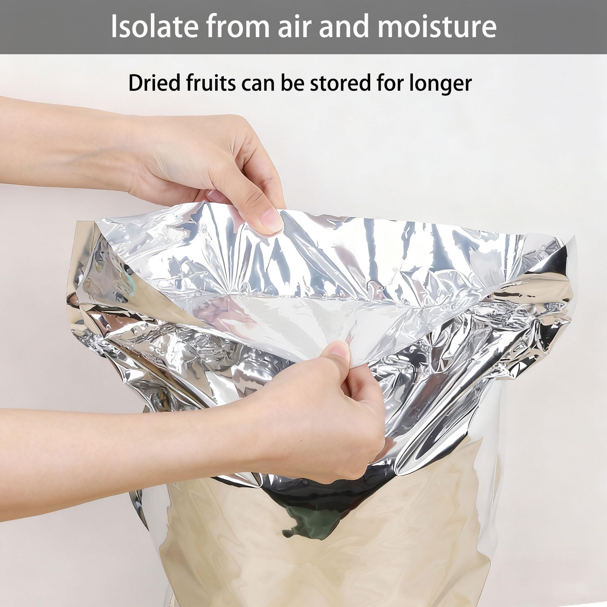 10 Bolsas de Aluminio Grandes para Almacenamiento de Alimentos, Bolsas de Vacío Abiertas Sellables para Conservación a Largo Plazo de Alimentos a Granel, Cereales, Arroz y Alimentos de (Size:70*100cm)