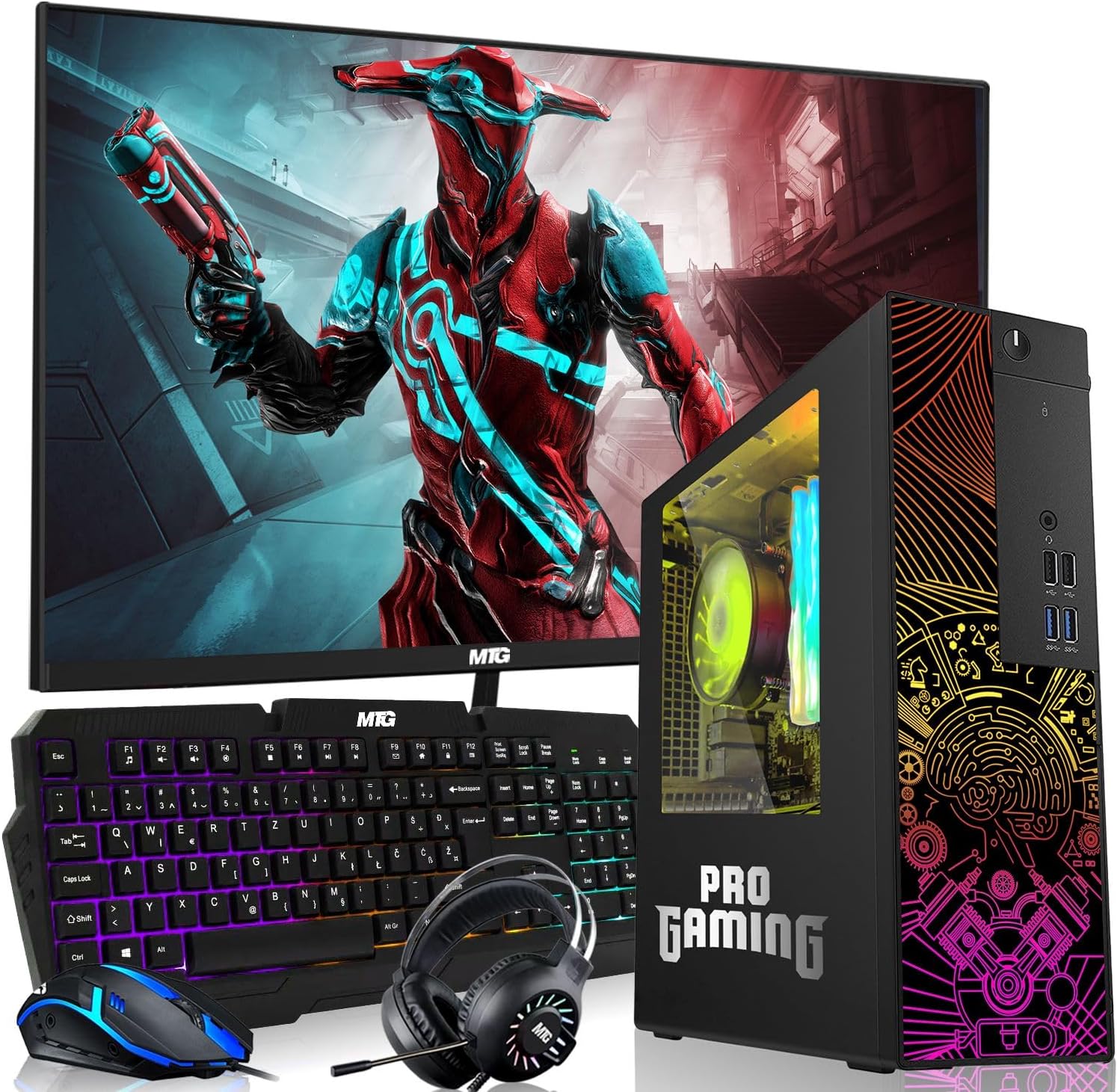 TechMagnet RGB Desktop Computer PC - Intel Core i5, 16GB ARGB RAM, 512GB SSD, GT-1030, 27 inch Monitor with RGB Keyboard with AI-Enabled Copilot Key, Mouse and RGB Headphone Windows 11 (Renewed)