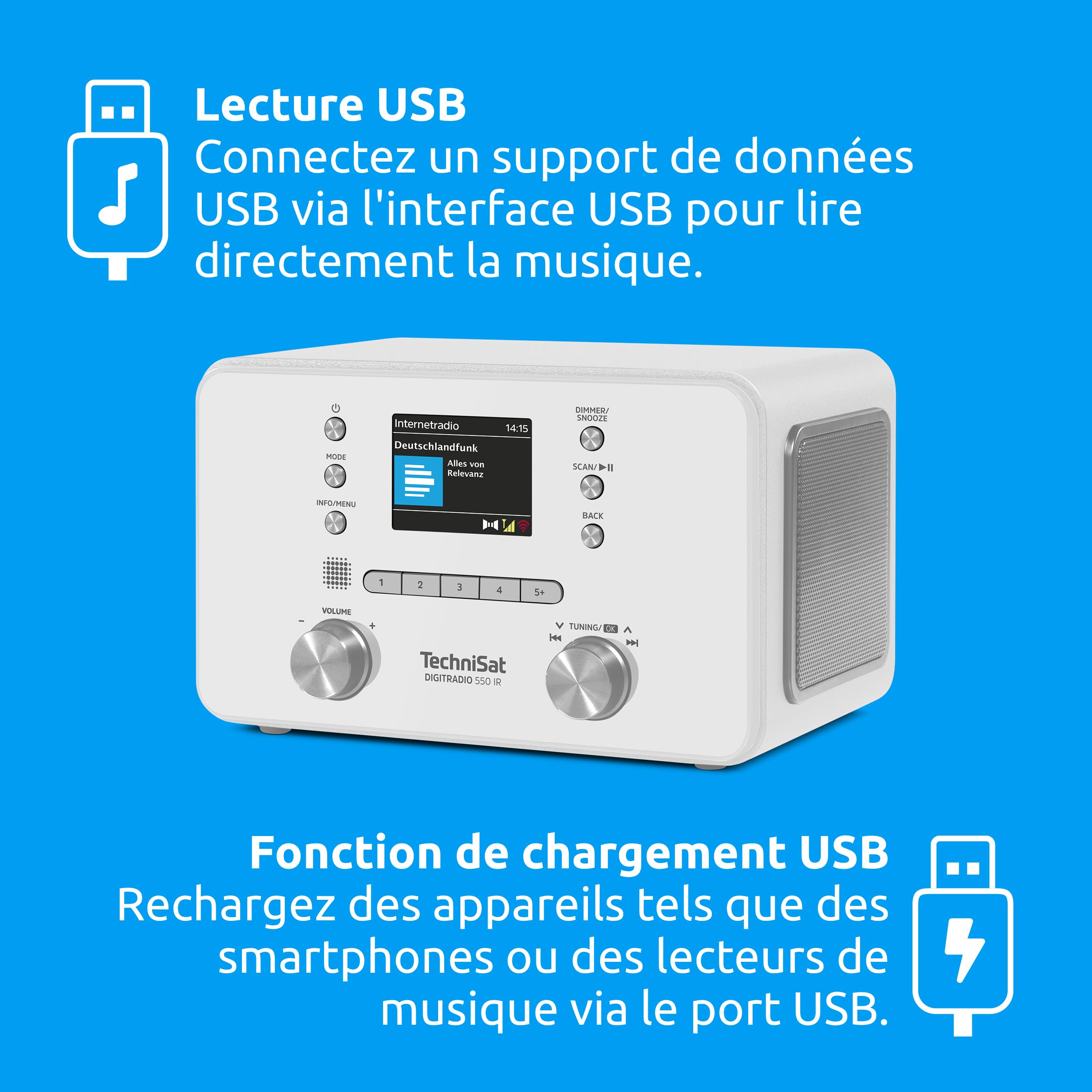 TechniSat DIGITRADIO 550 IR - Radio Internet stéréo, Dab+, FM, Wi-FI | Bluetooth, contrôle par Application, réveil, Blanc