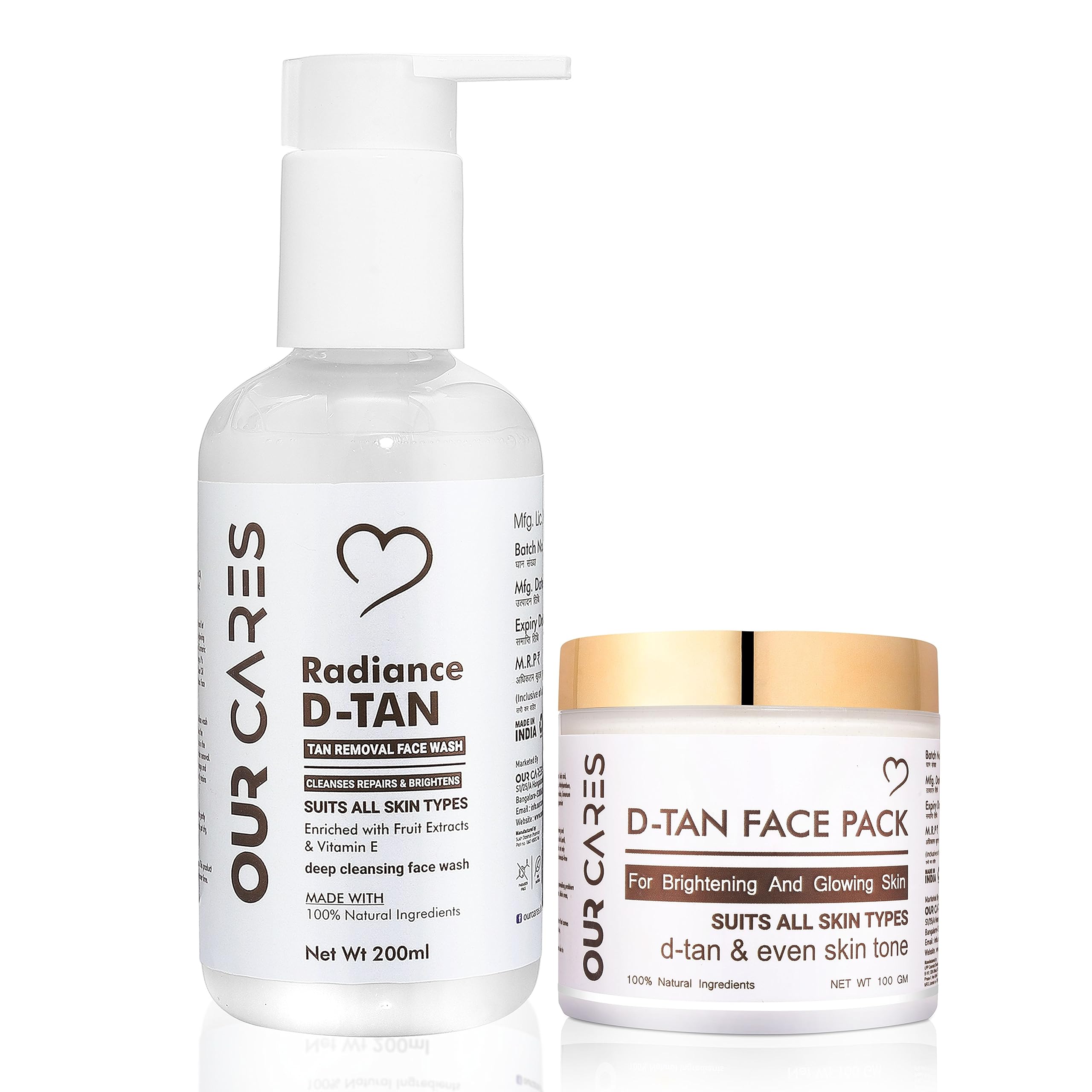 Ourcares Pure|Natural Radiance D-Tan Deep Cleaning Face Wash with Face Pack, Contain: Carrot Seeds|Turmeric Powder|Saffron|VitaminE, For Bright|Even Tone|Pore Cleaning|All Skin Types, Pack of 2, Combo