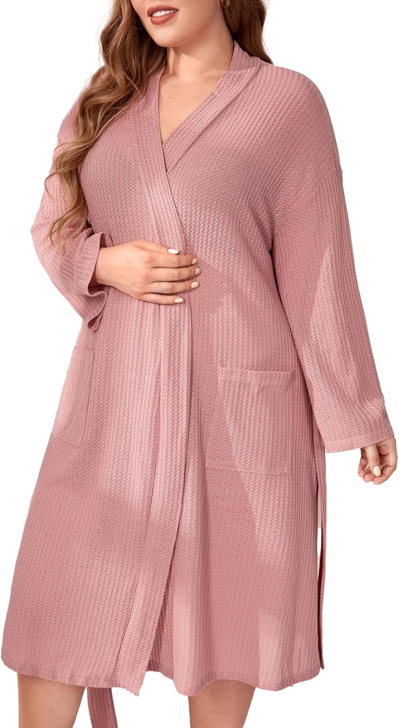 Midnight Angel Women's Long Sleeve Robe with Pockets, Plus Size Nightgown Loungewear Sleeping Robe