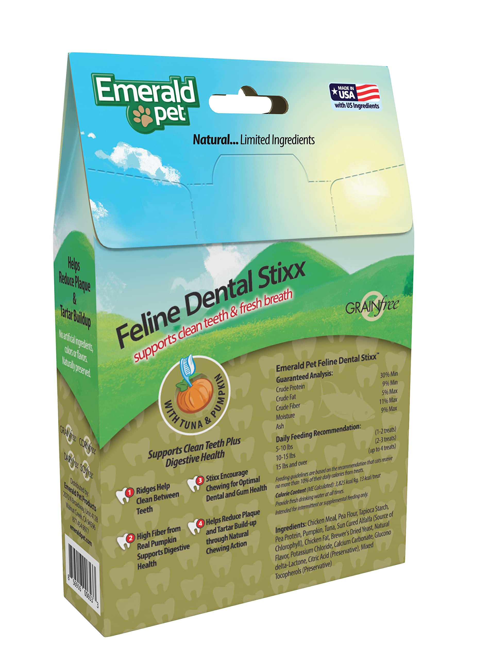 Emerald Pet Feline Dental Stixx — Tasty and Crunchy Cat Sticks with Pumpkin for Digestive Health — Natural Grain Free Treats for Clean Teeth and Fresh Breath — Tuna, 3.6 oz - image 3