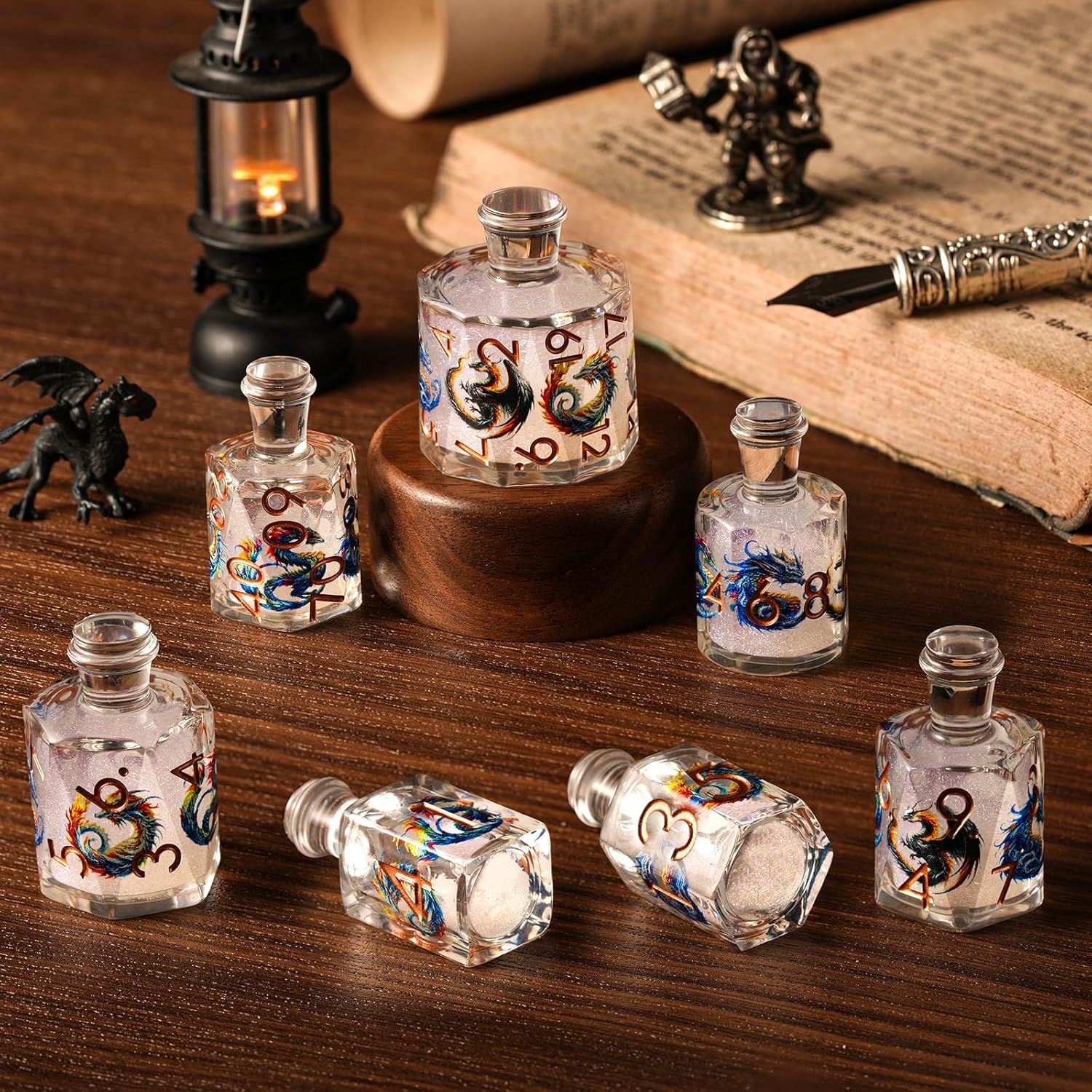 Potion DND Dice Set, Bottle Liquid Core Dice, Sharp Edge Koi Dice Set for Role Playing Table Games (Bottle, Bottle-Fish)