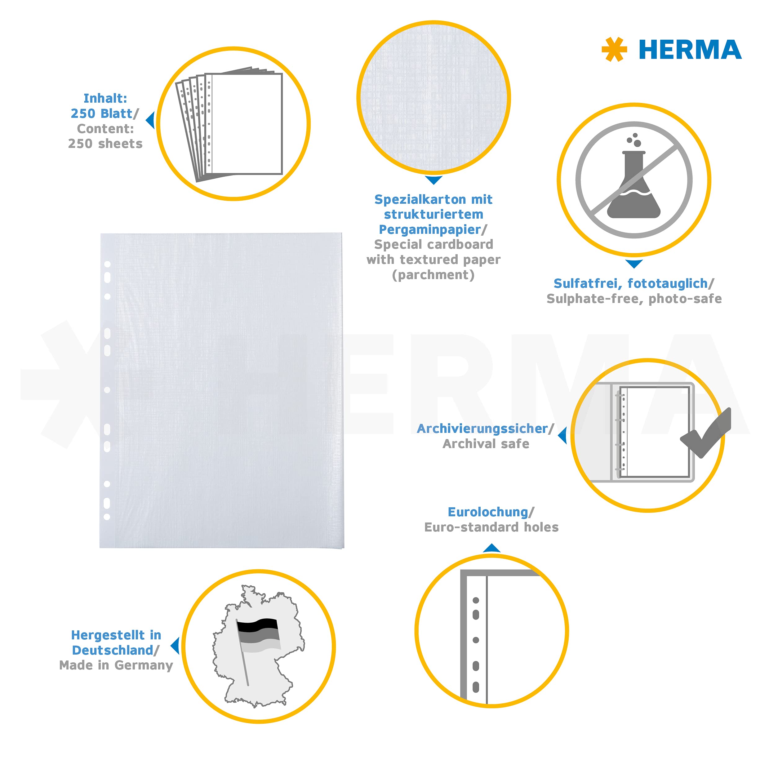 Herma karton fotograficzny 230 mm x 297 mm, 250 arkuszy, biały (7569)