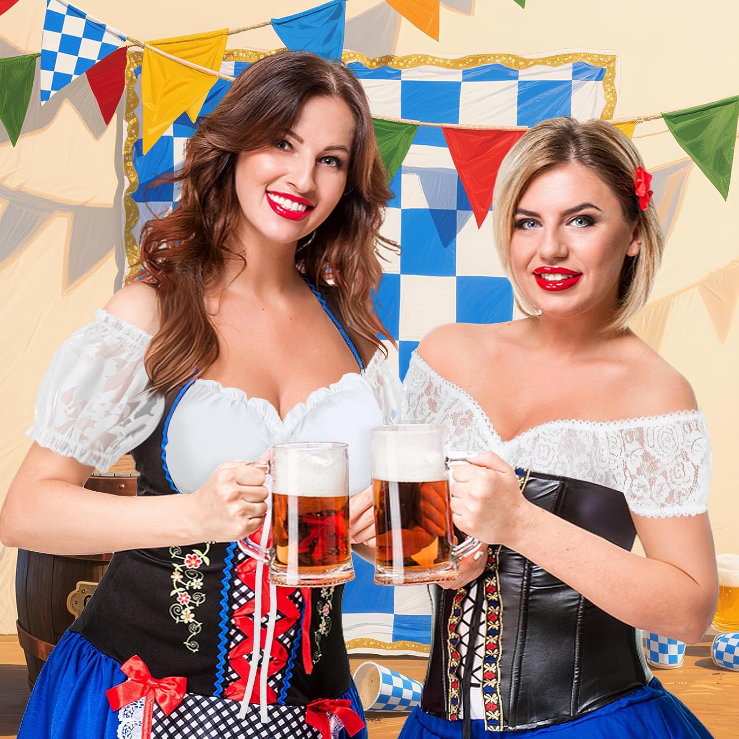 2 Pcs Women Oktoberfest Dirndl Blouse German Dirndl Blouse Beer Crop Top for Bavarian Traditional Costume