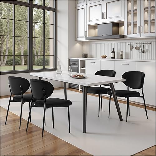 Miniatura 10 de Juego de 4 sillas de comedor tapizadas modernas de chenilla para cocina y comedor, asiento ancho relleno con cojín de espuma viscoelástica 58D,