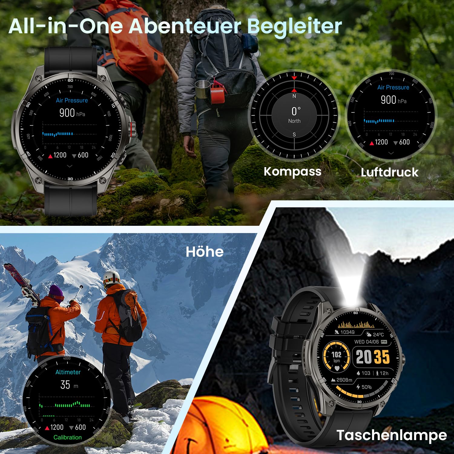 Rogbid Smartwatch dla mężczyzn, GPS, zegarek sportowy, 1,43" HD AMOLED, 5 ATM, wodoszczelny, metalowy, wojskowy smartwatch, tracker aktywności fizycznej z kompasem, krokomierzem, monitorem snu, tętnem