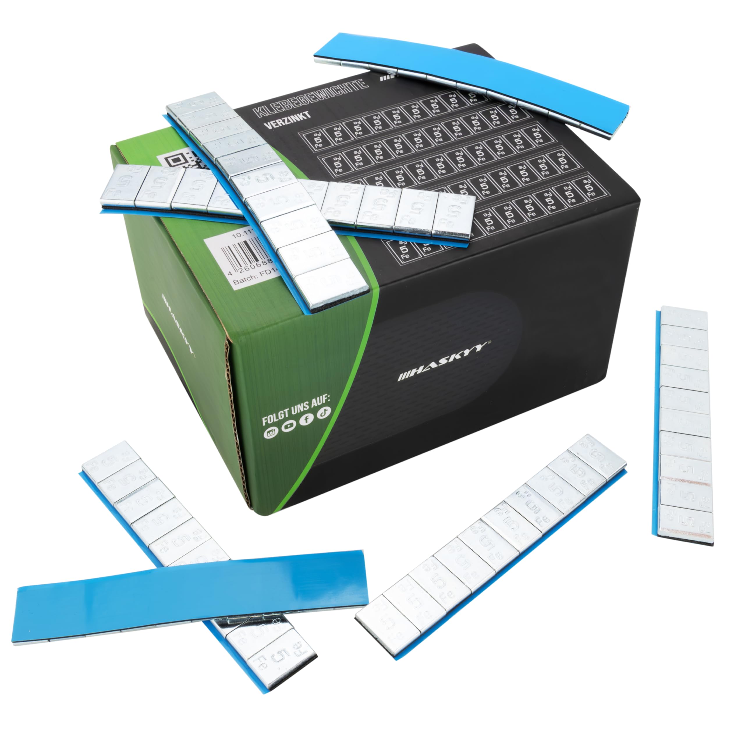 HASKYY 5KG Pesi equilibratura Nero 10x5g I Pesi Adesivi Pesi in Acciaio Striscia Adesiva 100x con Bordo di Uscita I Zinco