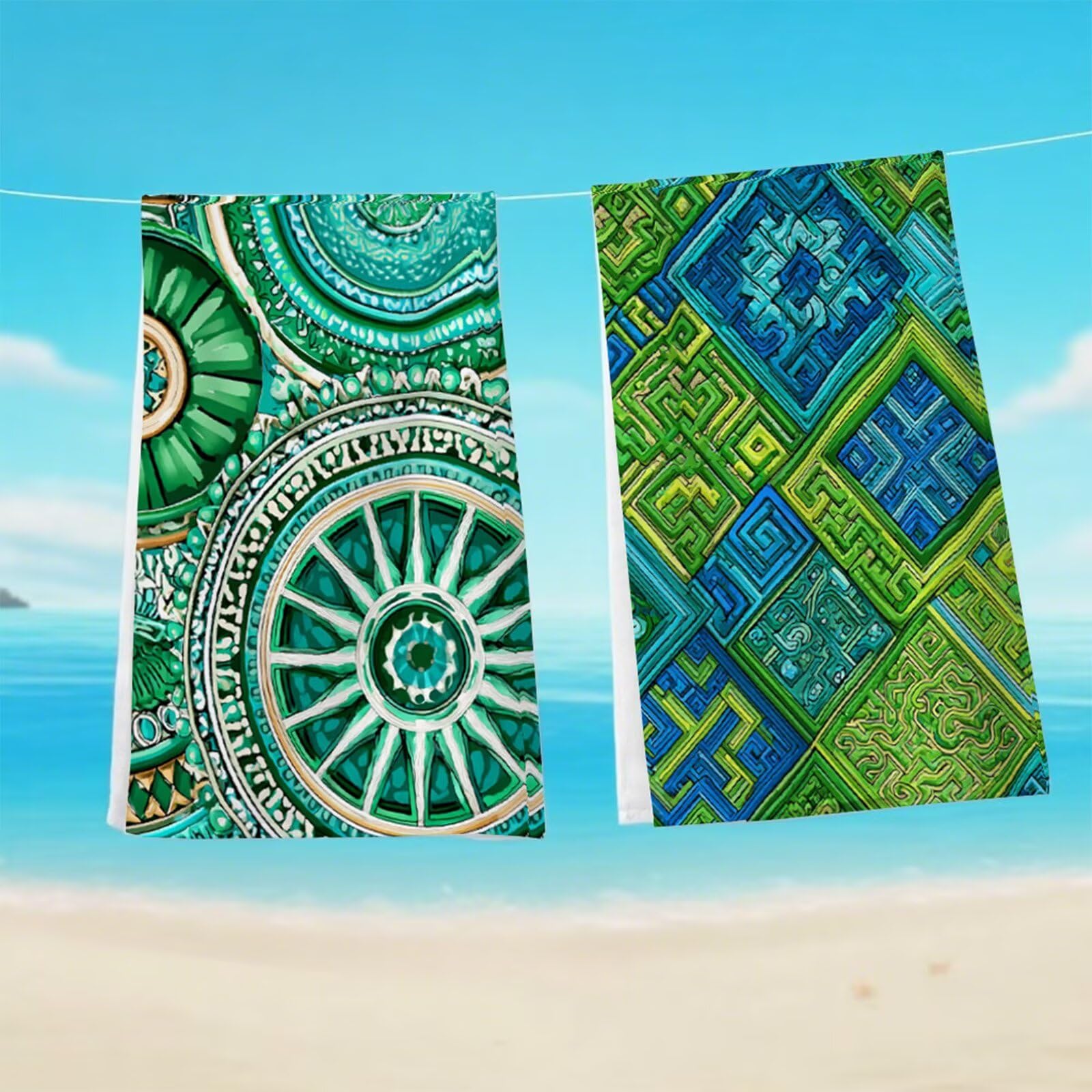 Telo Mare Microfibra 90x180 cm Telo Mare Grande, Asciugamano Palestra Assorbente Asciugatura Rapida, Asciugamano Mare Antisabbi Stuoia Spiaggia per Piscina, Campeggio, Viaggio - Turchia Verde G1-488