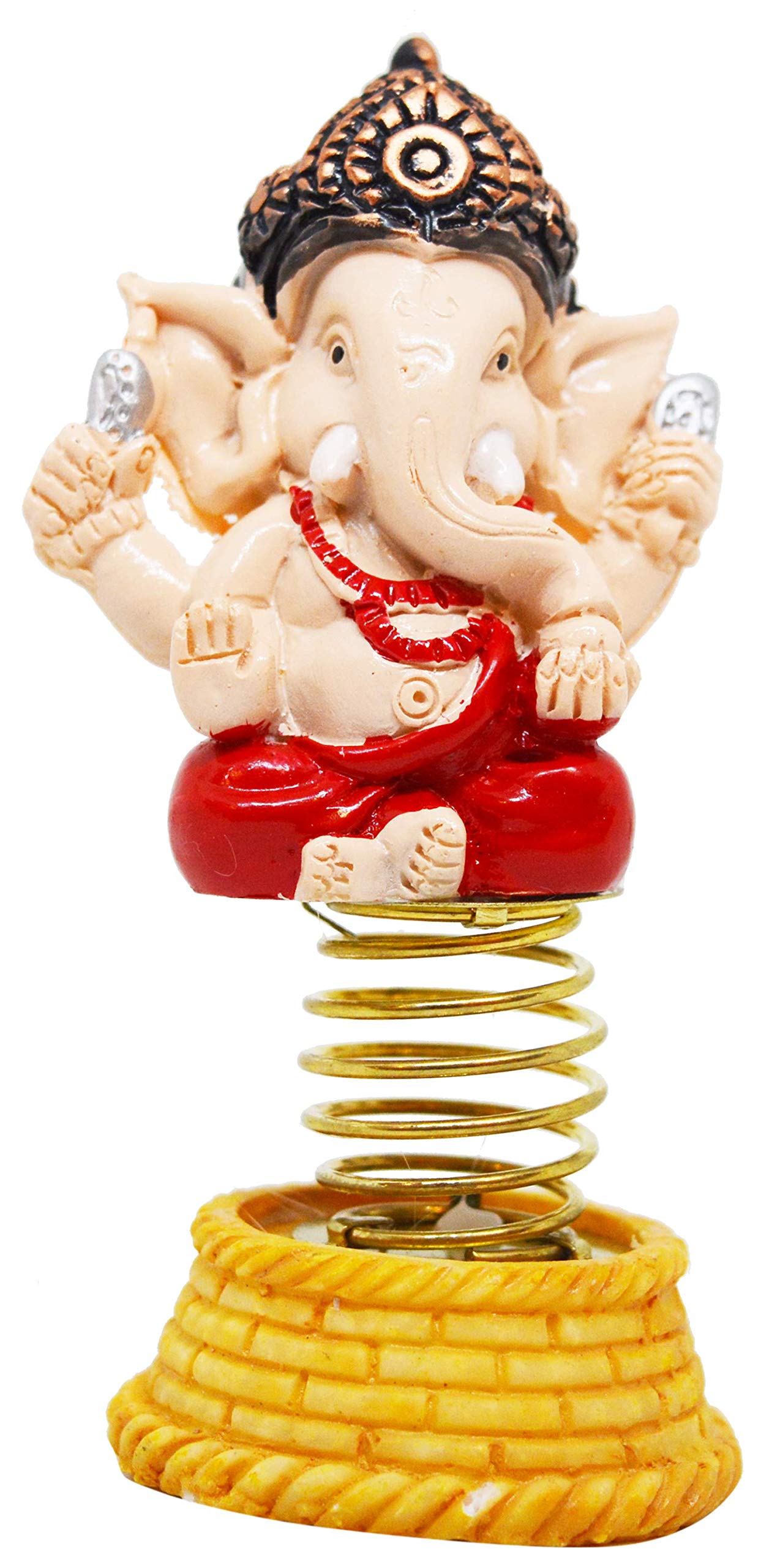 Saubhagya Global Polyresin Nodding Head Spring Little Ganesha Idol Figurine Showpiece, 4 * 4 * 10 cm, Red