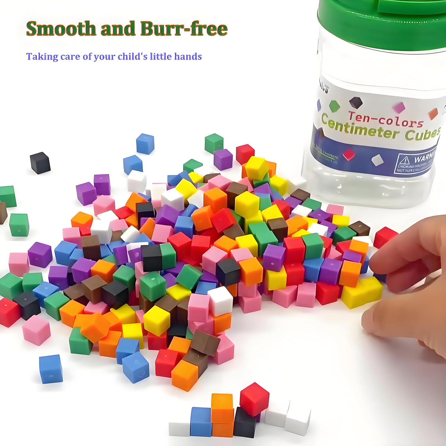 EXBEPE Geometric Solids 300 Pcs,Math Counting Cube,Plastic Color Sorting Stacking Blocks for Kids