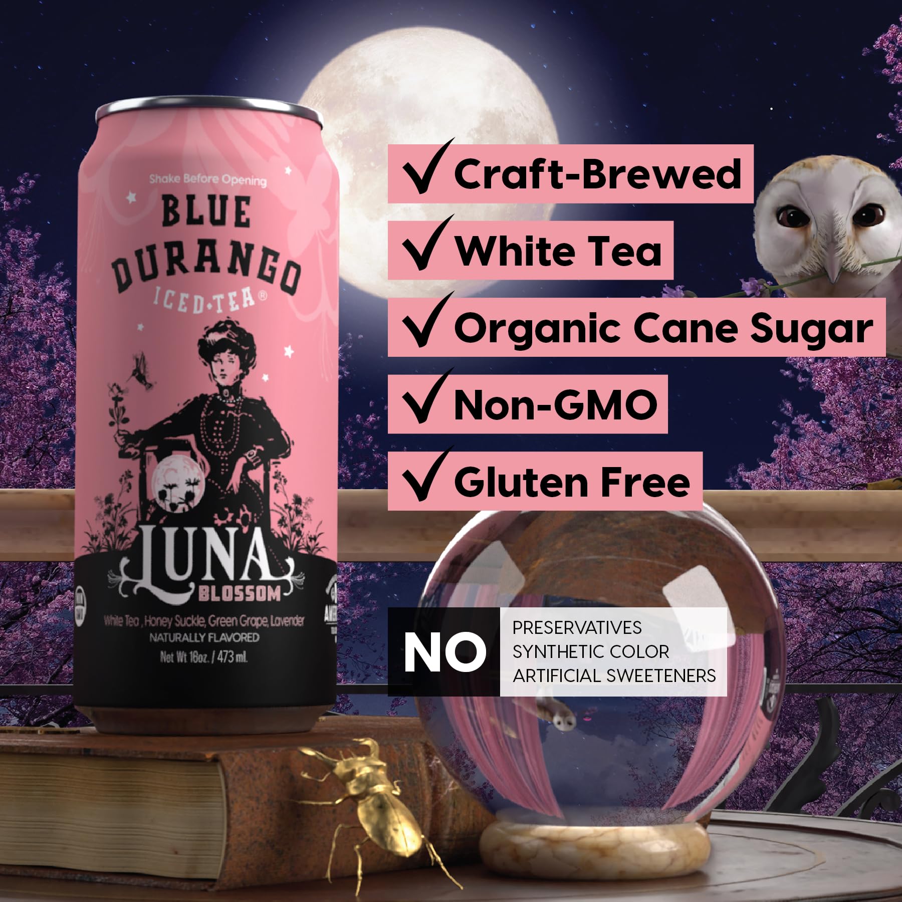 Blue Durango Iced Tea - Luna Blossom - Natural Ingredient Drinks 16 oz (12 Pack)