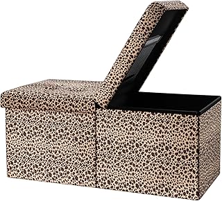 AmasSmile Footrest Ottoman Bench with Storage,34Inch Leopard Print Velve...