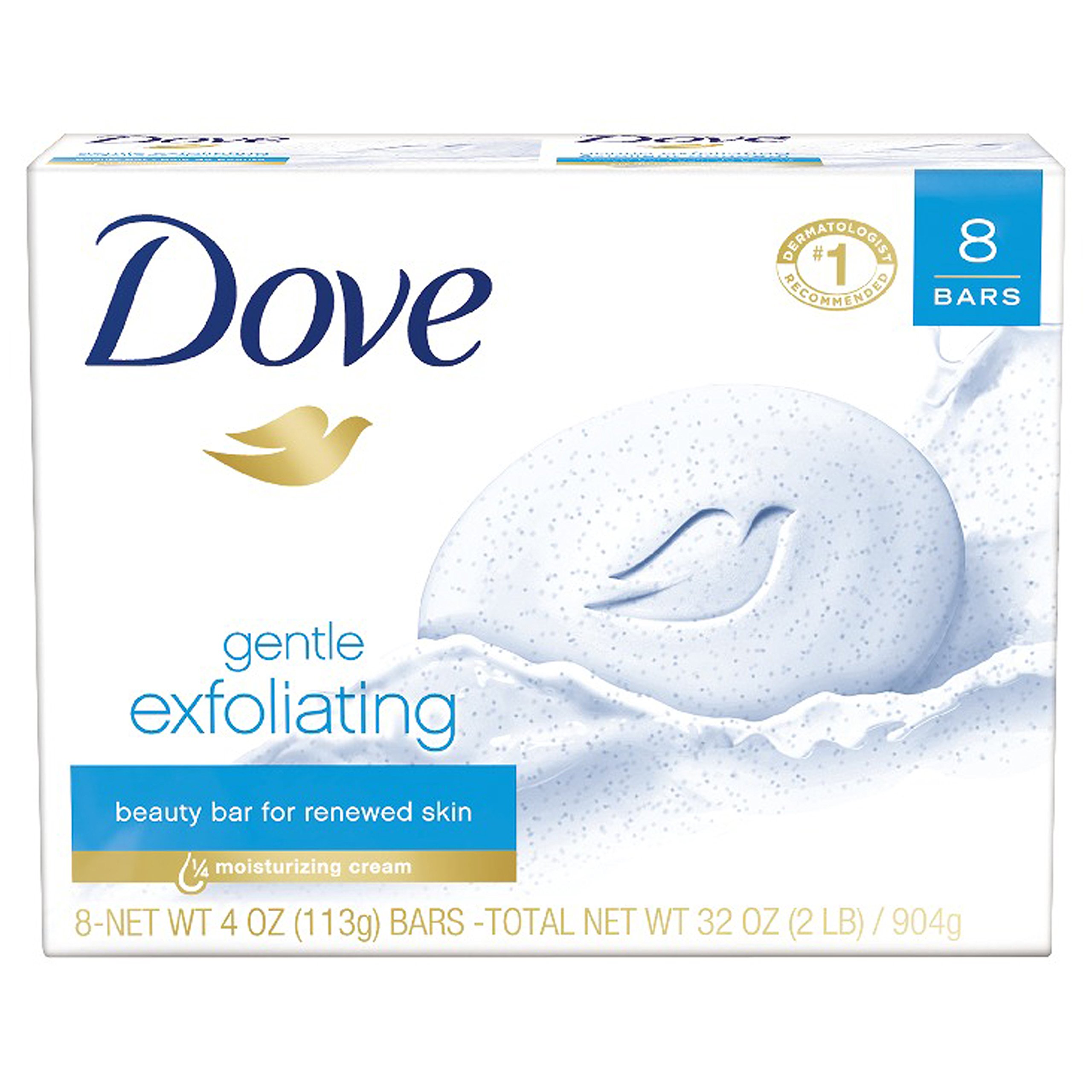 Dove Gentle Exfoliating Beauty Bar, 4 oz, 8 Bars