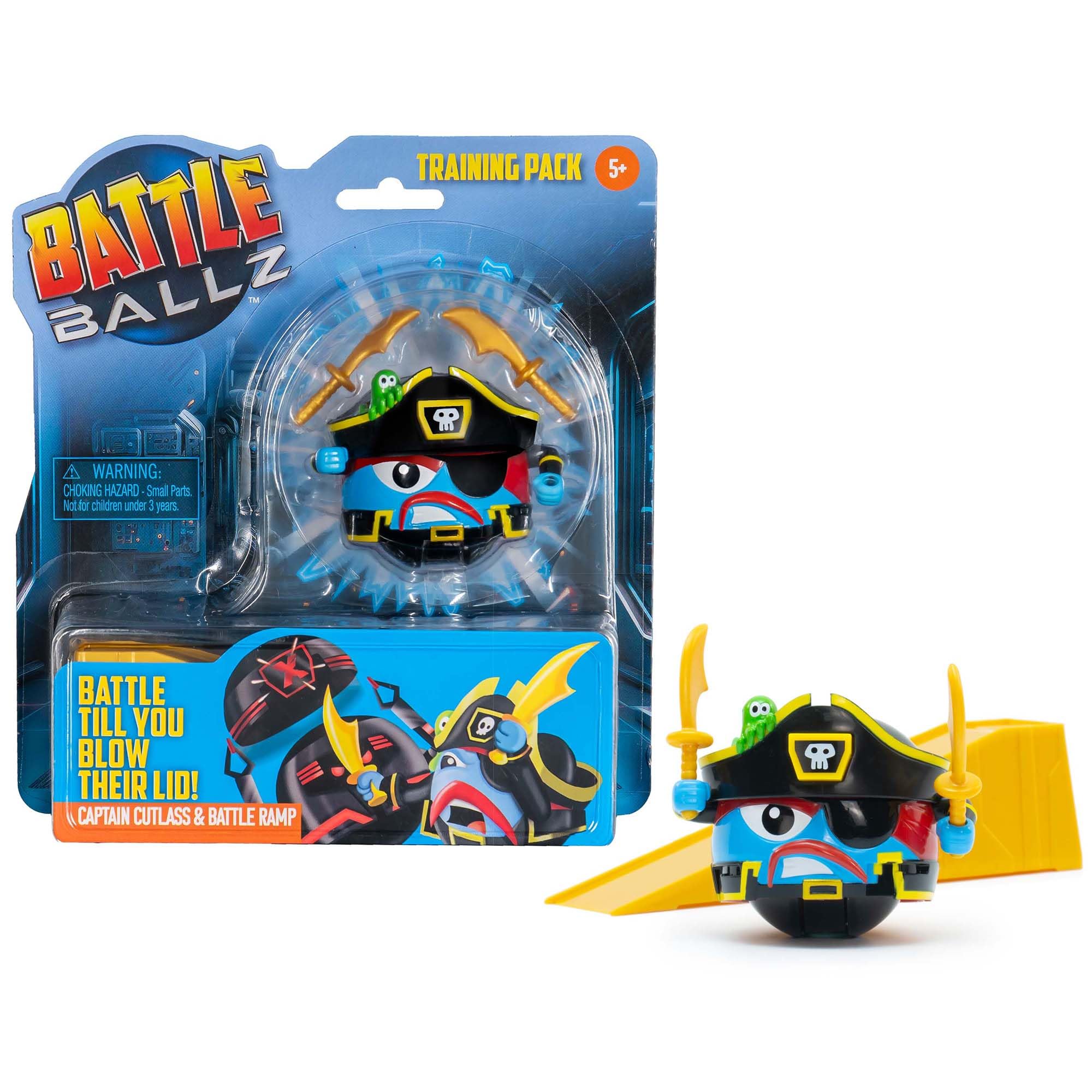 Battle Ballz: Training Pack - Captain Cutlass - Weapon Wielding Toy Pirate, Rolling Ball Character, Training Ramp, Blow Your Lid Button, Kids 5+