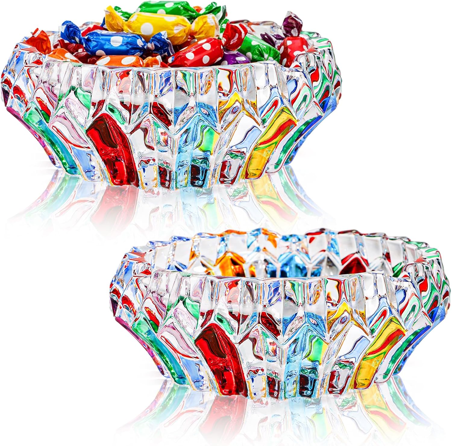 Hacaroa 2 Pack 5.5 Inch Hand Painted Colorful Crystal Bowl, 8.5 Oz Small Glass Candy Dish Decorative Bowl Snack Container for Home, Office Desk