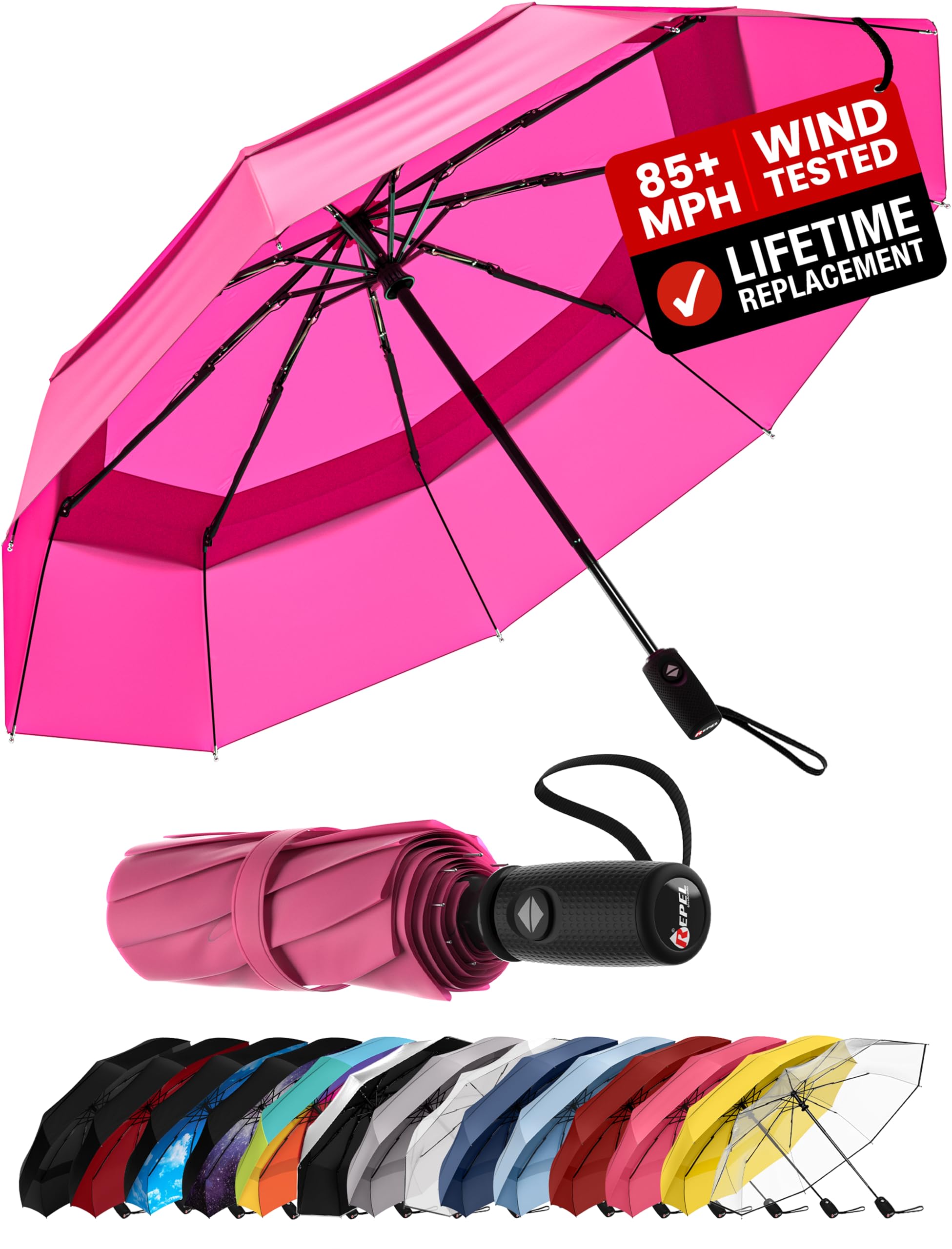 Repel Umbrella Windproof Travel Umbrellas for Rain - Easy Auto Open Close, Durable & Compact Umbrella, Strong Fiberglass Frame, Waterproof Canopy - Backpack, Purse, Portable Umbrella for Travel
