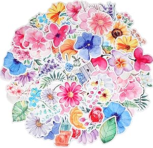 120 Pieces Cute Flower Stickers Vinyl Flower Decals for Laptop Waterproof Plant Stickers Decorative Stickers for Water Bottle, Phone, Scrapbook, Skateboard, Laptop, Teens, Adult