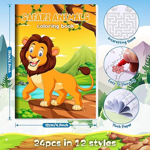 Miniatura 2 de BenLouis 24 piezas de animales de safari de la selva mini libros para colorear zoológico de fiesta de leones pequeños libros de actividades a granel