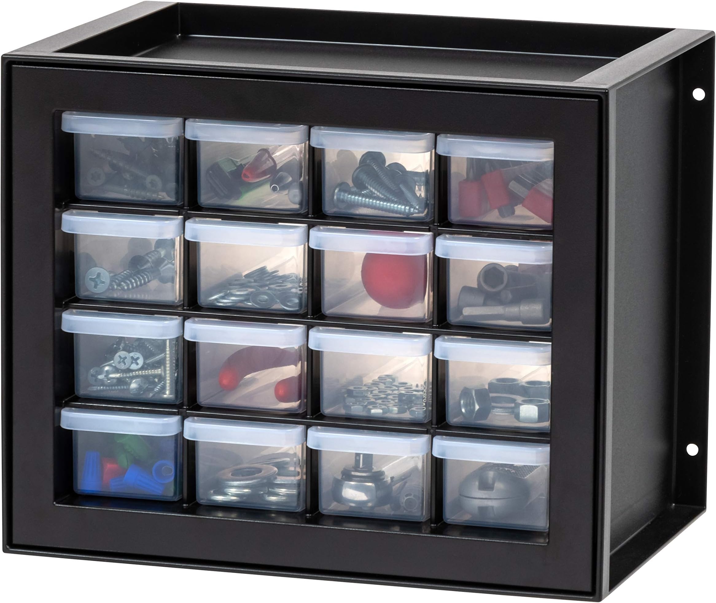IRIS USA Screw Organizer, Hardware Storage Organizer, 16 Drawer Parts Cabinet, Plastic Drawer Storage for Hardware Crafts, Small Parts, Nuts, Bolts, Tool Organizer Storage, Scrapbook Art Hobby - Black