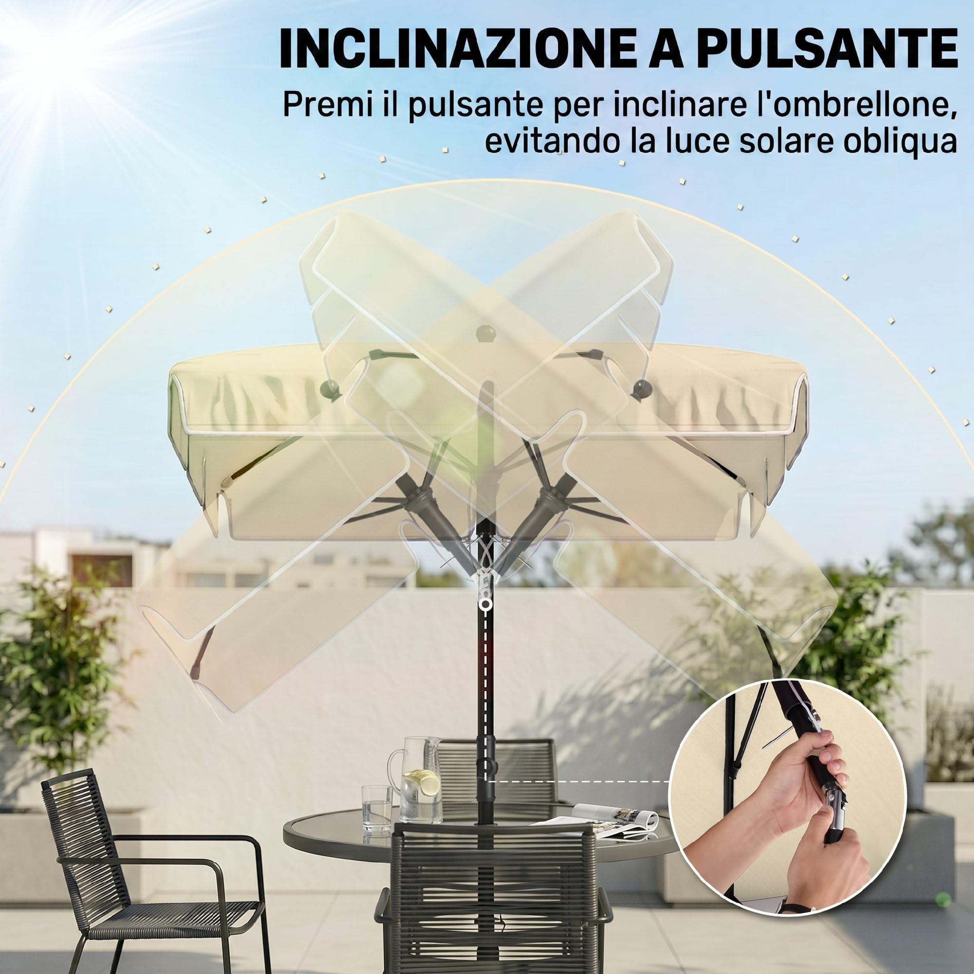 Outsunny Ombrellone da Giardino 2x1,3m Inclinabile con Bordi Arruffati, 4 Stecche in Alluminio e Poliestere 160g/m²