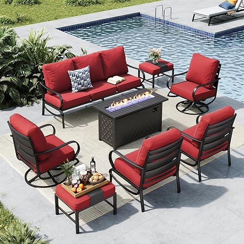 MFSTUDIO 8 Pieces Patio Furniture Sets with 45" Gas Fire