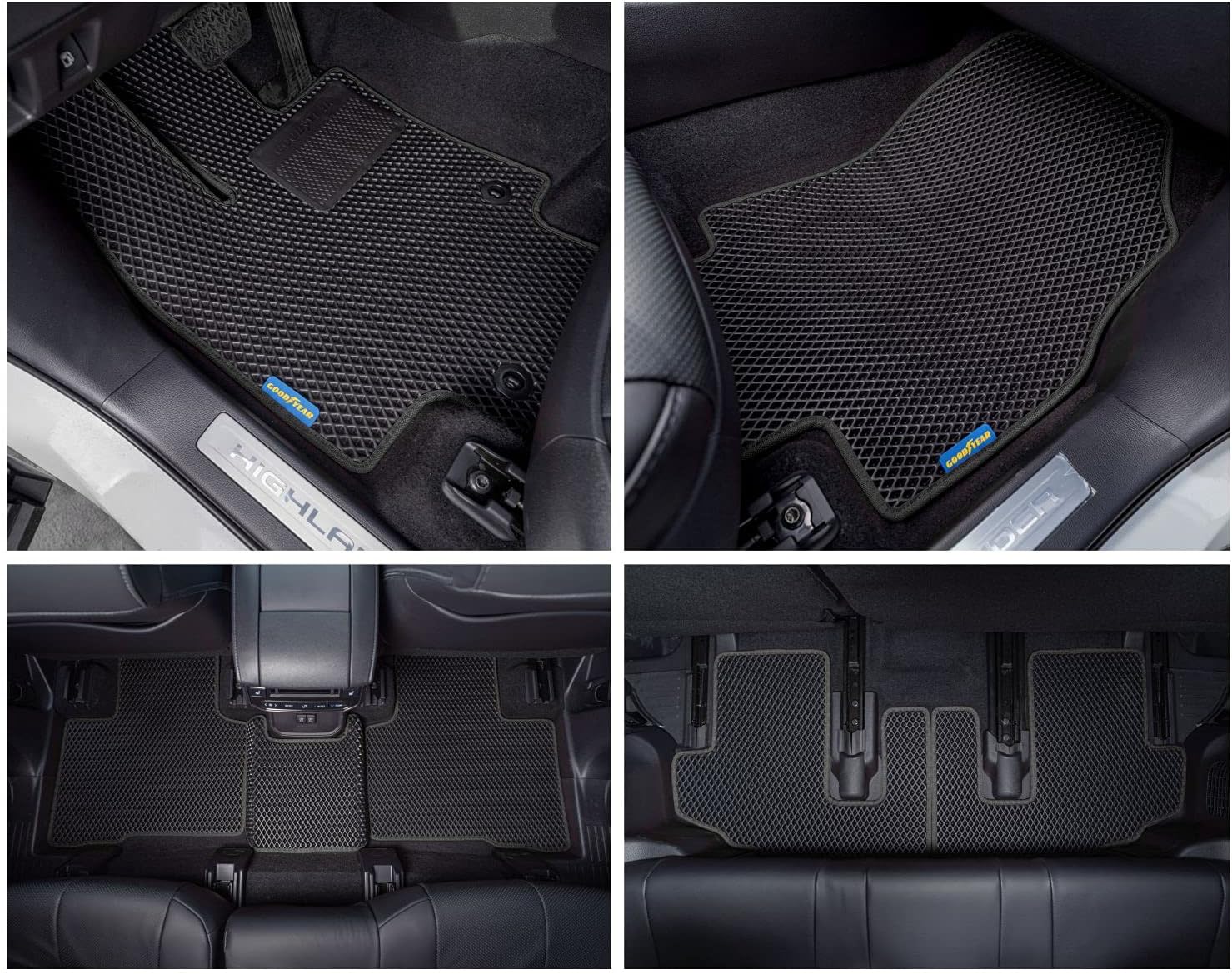 Get Popular Offer Goodyear Custom Fit Car Floor Liners for Toyota Highlander 2020-2022, Black/Black 7 Pc. Set, All-Weather Diamond Shape Liner Traps Dirt, Liquid, Precision Interior Coverage - GY004369