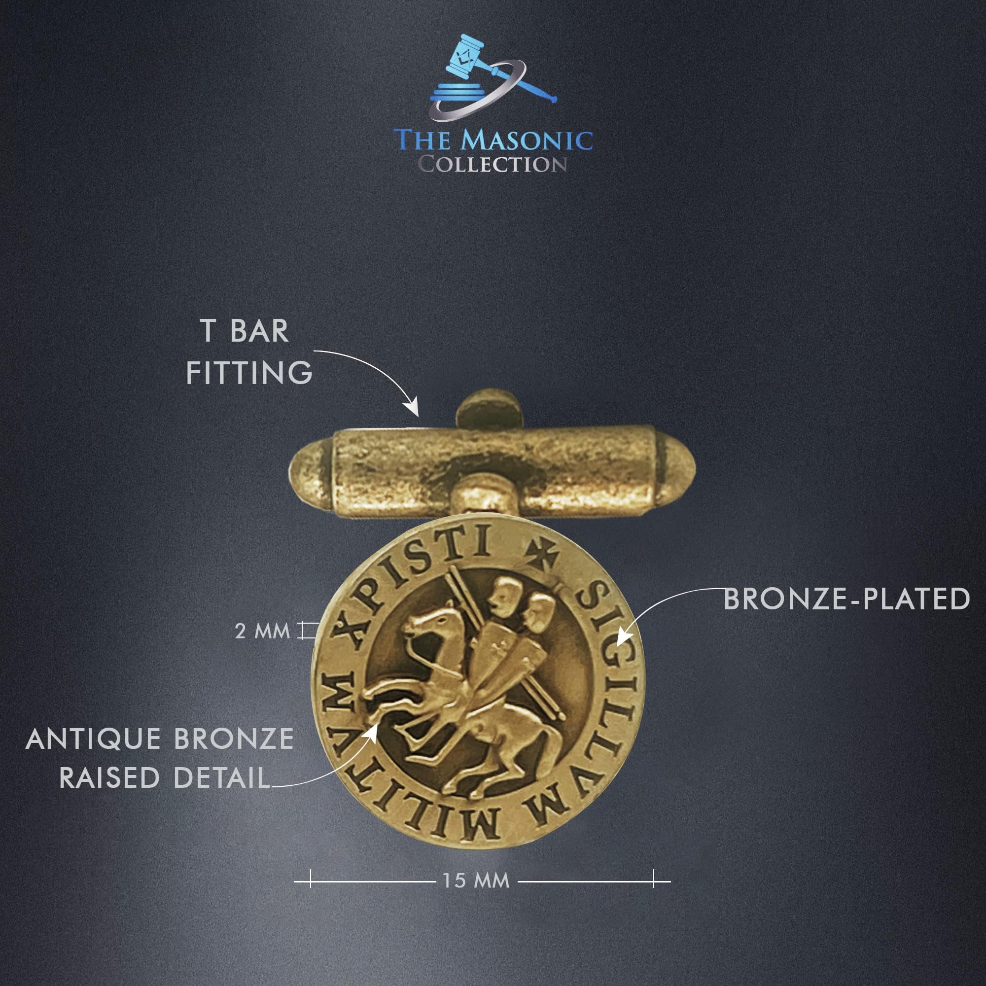 THE MASONIC COLLECTION Gemelli antichi in bronzo rustico con sigillo dei Cavalieri Templari - Placcati in bronzo - Un regalo utile per gli uomini massoni