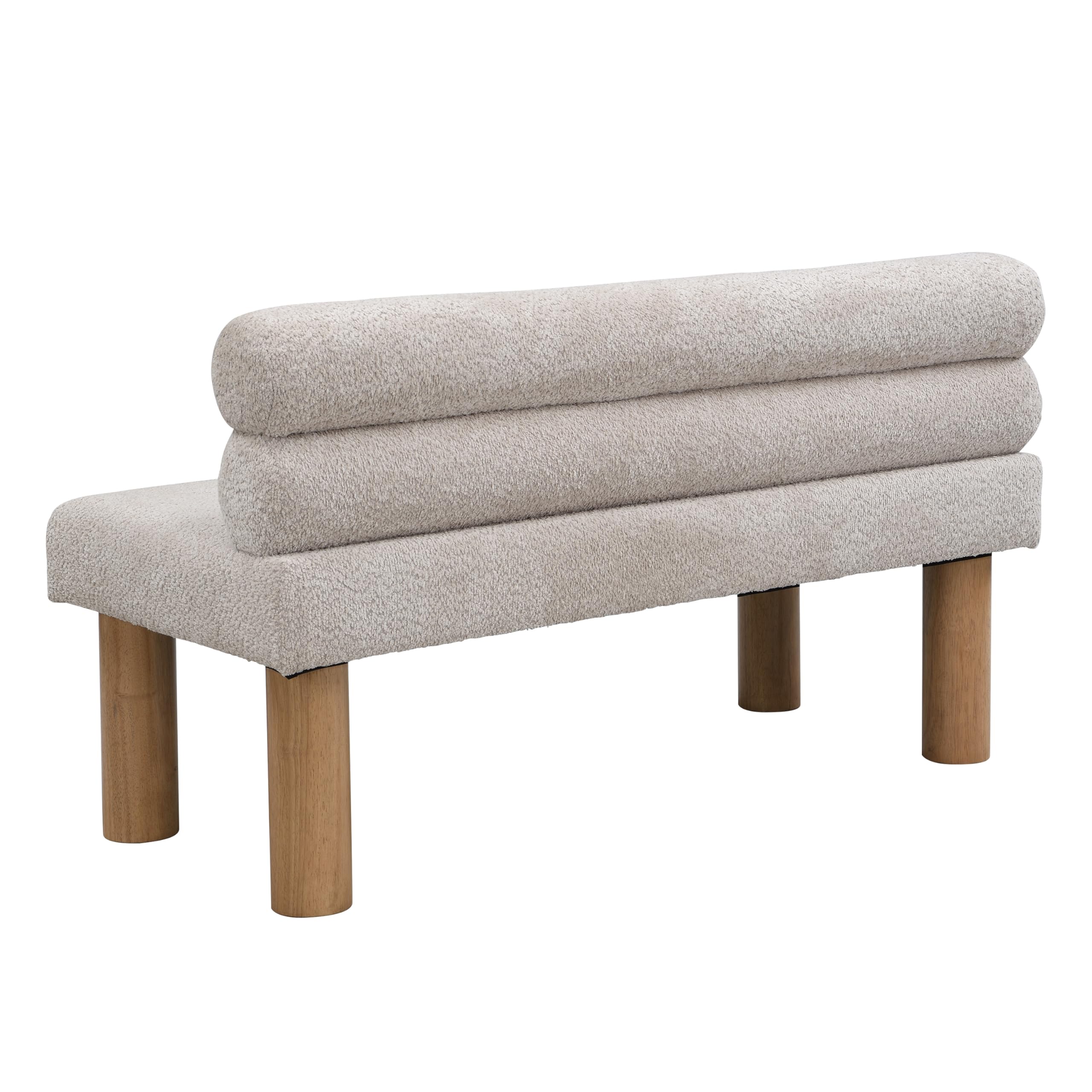 Christopher Knight Home Wally Boucle Upholstered Dining Bench, Modern Large Dining Room Chair, Entryway Ottoman Bench, Bedroom End of Bed Seating, Armless Desing and Wooden Frame, Light Gray+Natural