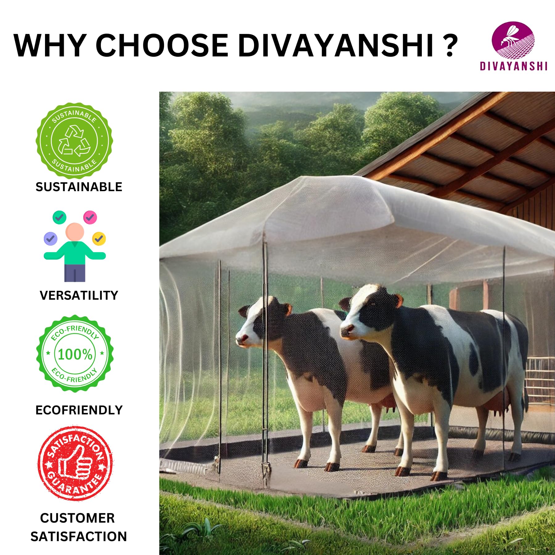 Divayanshi Mosquito Net HDPE Animal Mosquito Nets for Cow/Buffalo (Multicolour; 30 x 15 x 10 ft) - Image 3 thumbnail