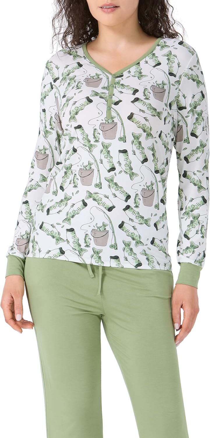 Women's Bamboo Rayon Pajama Set, Long Sleeve Cooling Pjs 2 Piece Soft Loungewear Sleepwear Button Up Lovely Print - Image 3