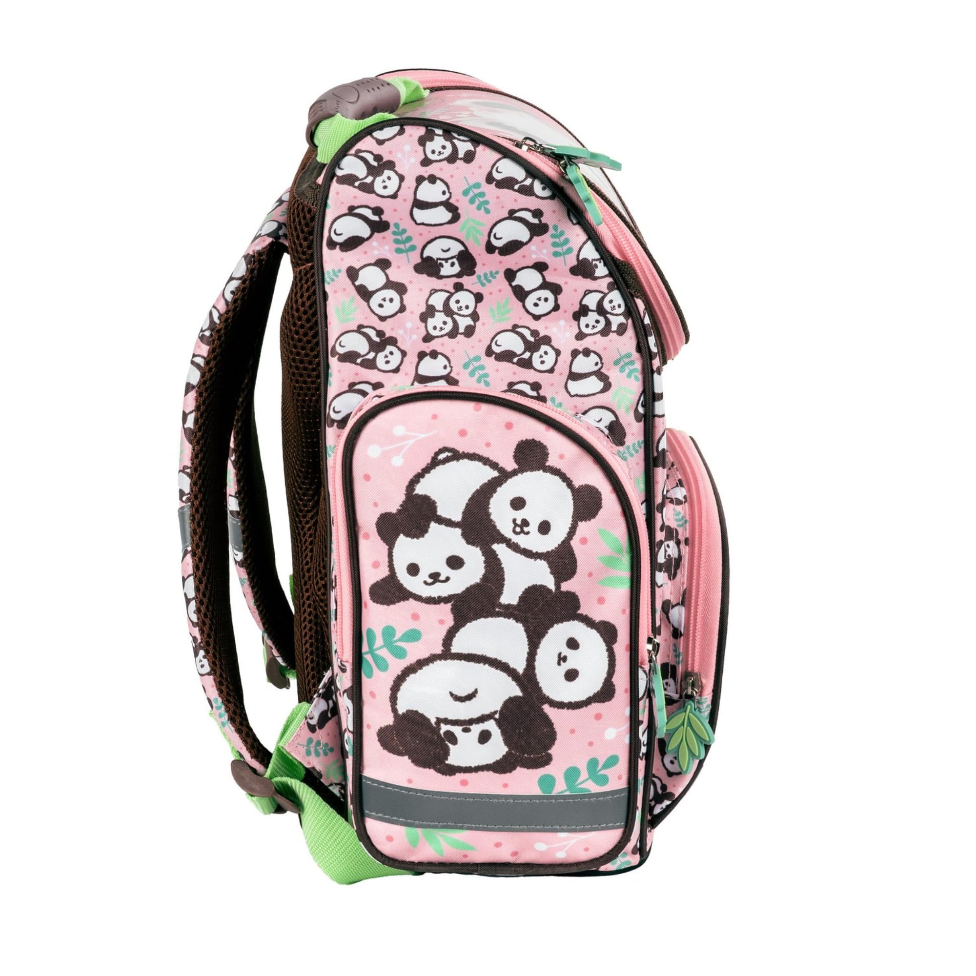 Goldkids - Schulranzen für Jungen und Mädchen, 15er-Set - Schul-Rucksack für Kinder mit Federmäppchen - Schuhbeutel Trinkflasche und Brotdose - Panda Motiv - 1-3 Klasse