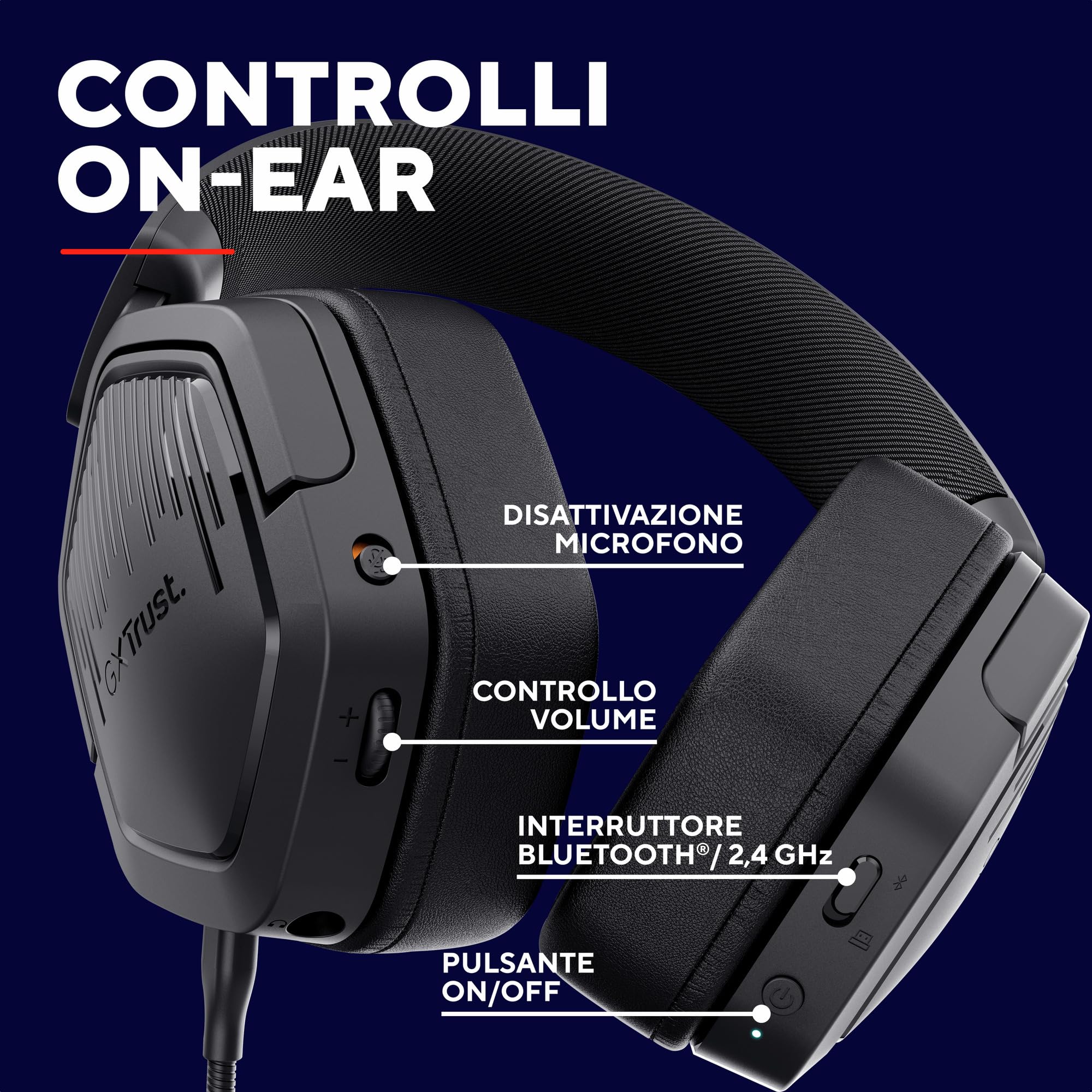 GXTrust Ravox Cuffie Gaming Wireless Bluetooth + 2.4 GHz Over Ear — immagine 2 di 16