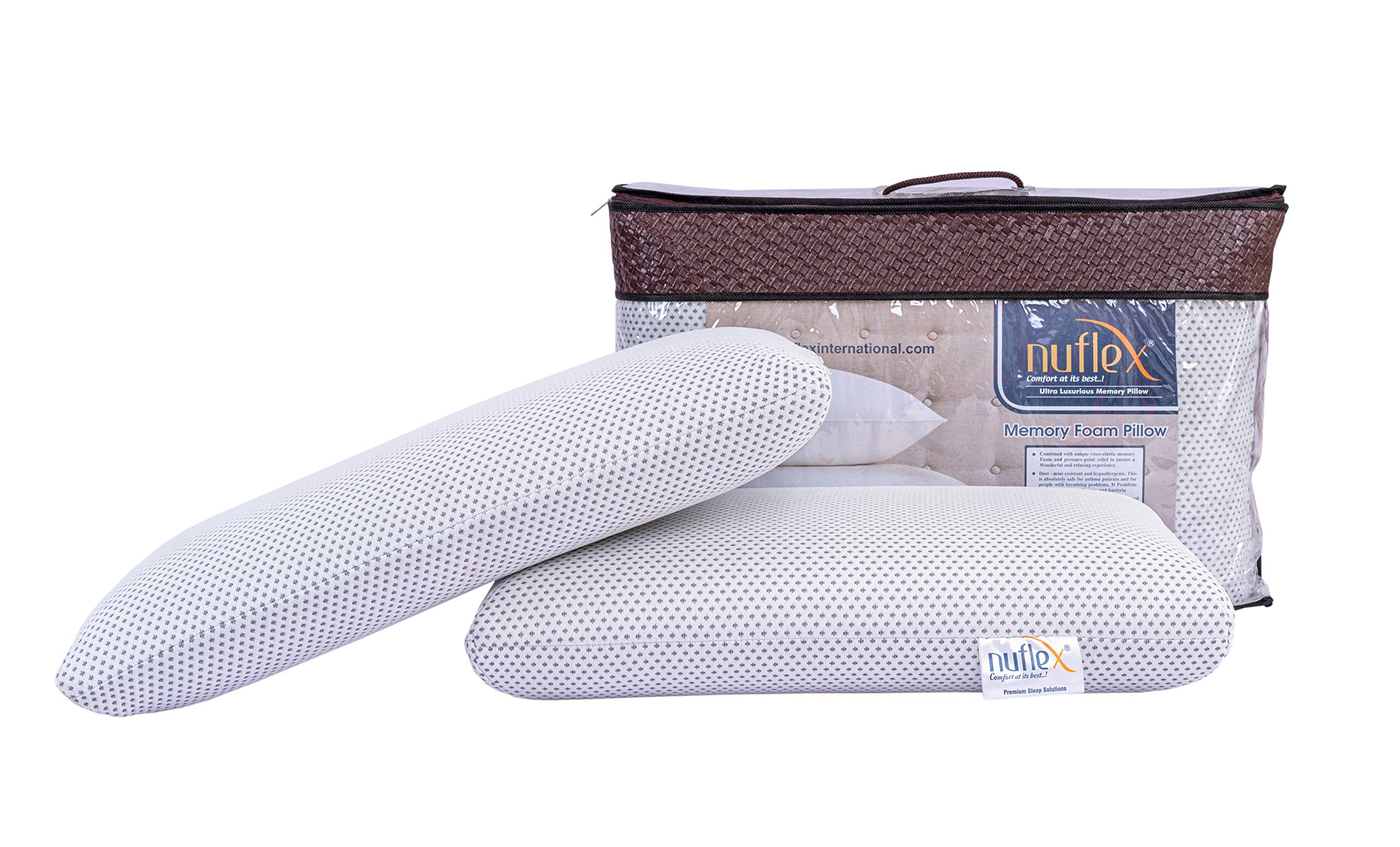 Nuflex Memory Foam Pillows | 5 Year Warranty | Orthopedic Support Surface Original Visco-Elastic Memory Foam | Ergonomic Design That Supports in Cervical, Back & Neck Pain