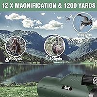Vista 2 de 12x56 High Power Monocular Telescope for Adults Comes with Smartphone Adapter Tripod Travel Bag Bird Watching Hunting Hiking Camping Gift - Green