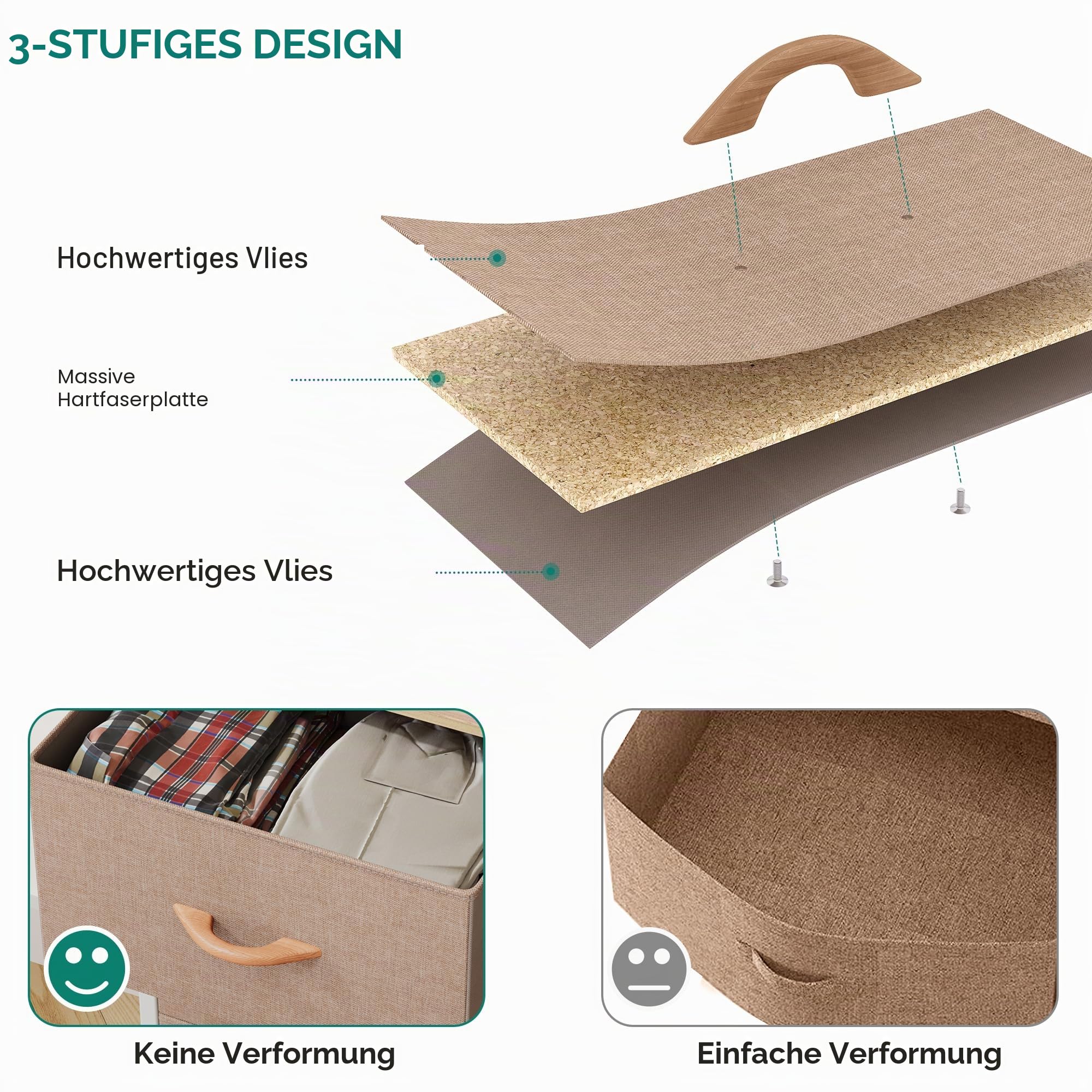 YITAHOME Kommode, Kommode mit 10 Schubladen, Stoffkommode für Schlafzimmer, Wohnzimmer, Schrank,Stabiler Stahlrahmen, Leicht zu Ziehen, Stoffkörbe und Holzoberfläche, Khaki