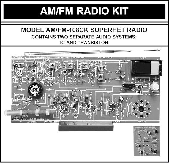 Elenco AM/FM Radio Kit |Switch Between ICs & Transistors | Solder | Great STEM Project | Superheterodyne Designed to AM and FM Broadcasts | SOLDERING REQUIRED