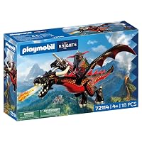 PLAYMOBIL | Cavalieri | Drago nero | Grande drago di fuoco con funzione di sparo e