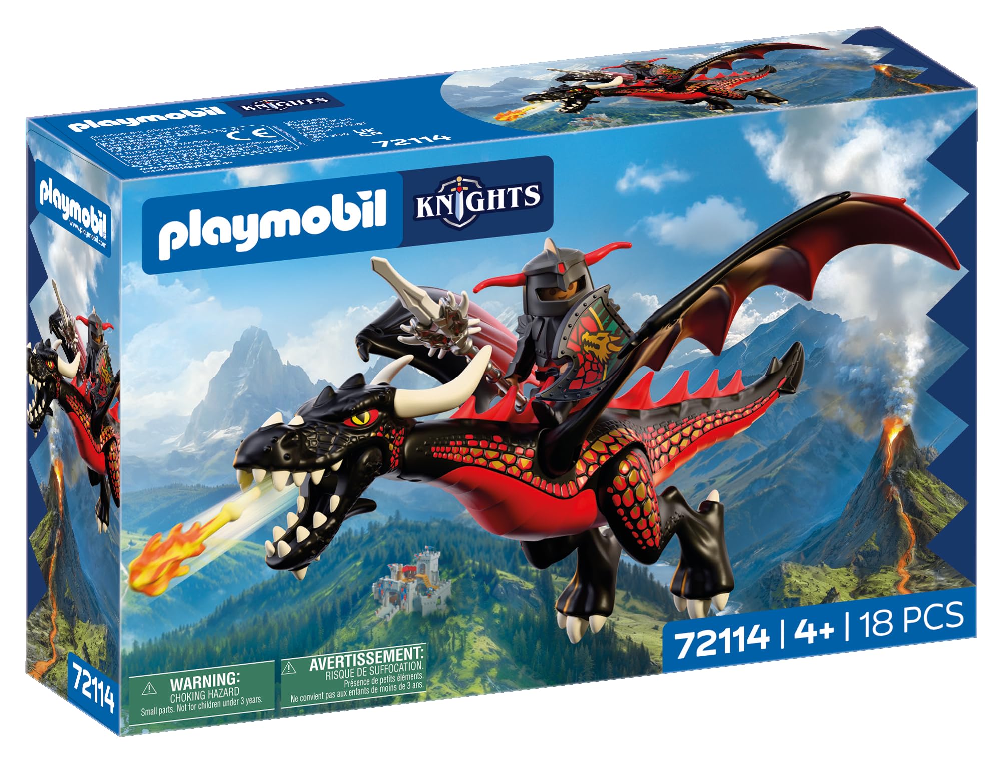 Knights | Black Dragon | Large Fire‑Breathing Dragon with Firing Function and Knight | Dragon Toy for Children Aged 4+ | 72114