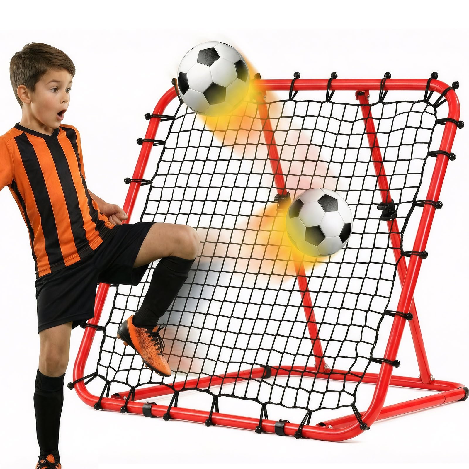 LARMNEE Reboteador de Fútbol con Ángulo Ajustable 0°-75°, Red de PE, Entrenamiento Portátil