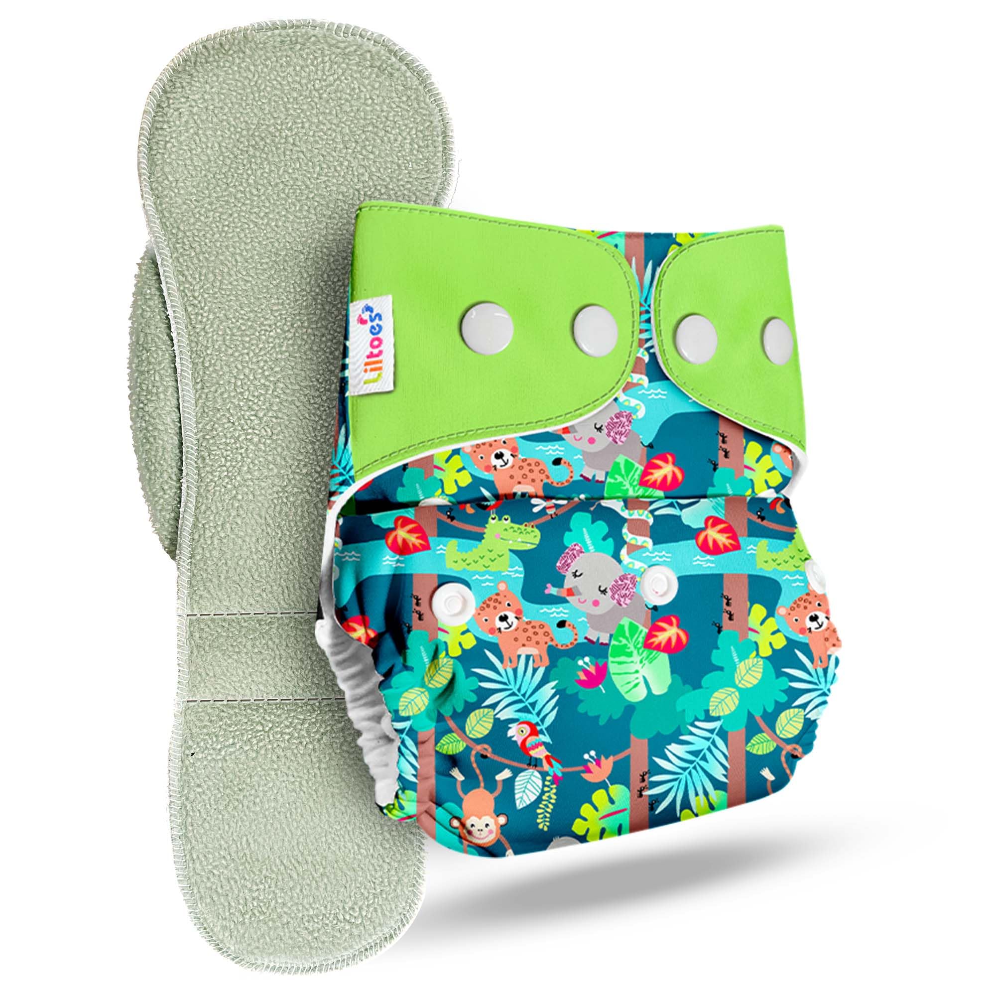 LILTOES Cloth Diapers For New Born Babies 0 to 3 Years | Freesize Adjustable and Reusable | Premium Cloth Nappies Pack of 1 (1 Cloth Diaper + 1 Insert) | (Jungle Safari)