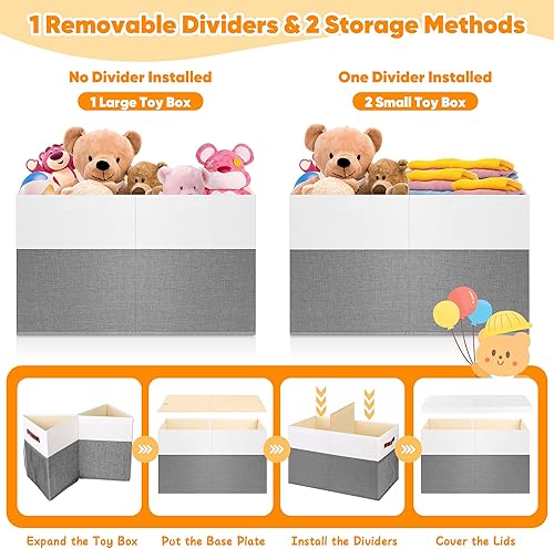 Miniatura 6 de Caja de juguetes grande, caja de almacenamiento plegable y resistente con tapas, organizador de almacenamiento de baúl de juguetes para niños, cajas