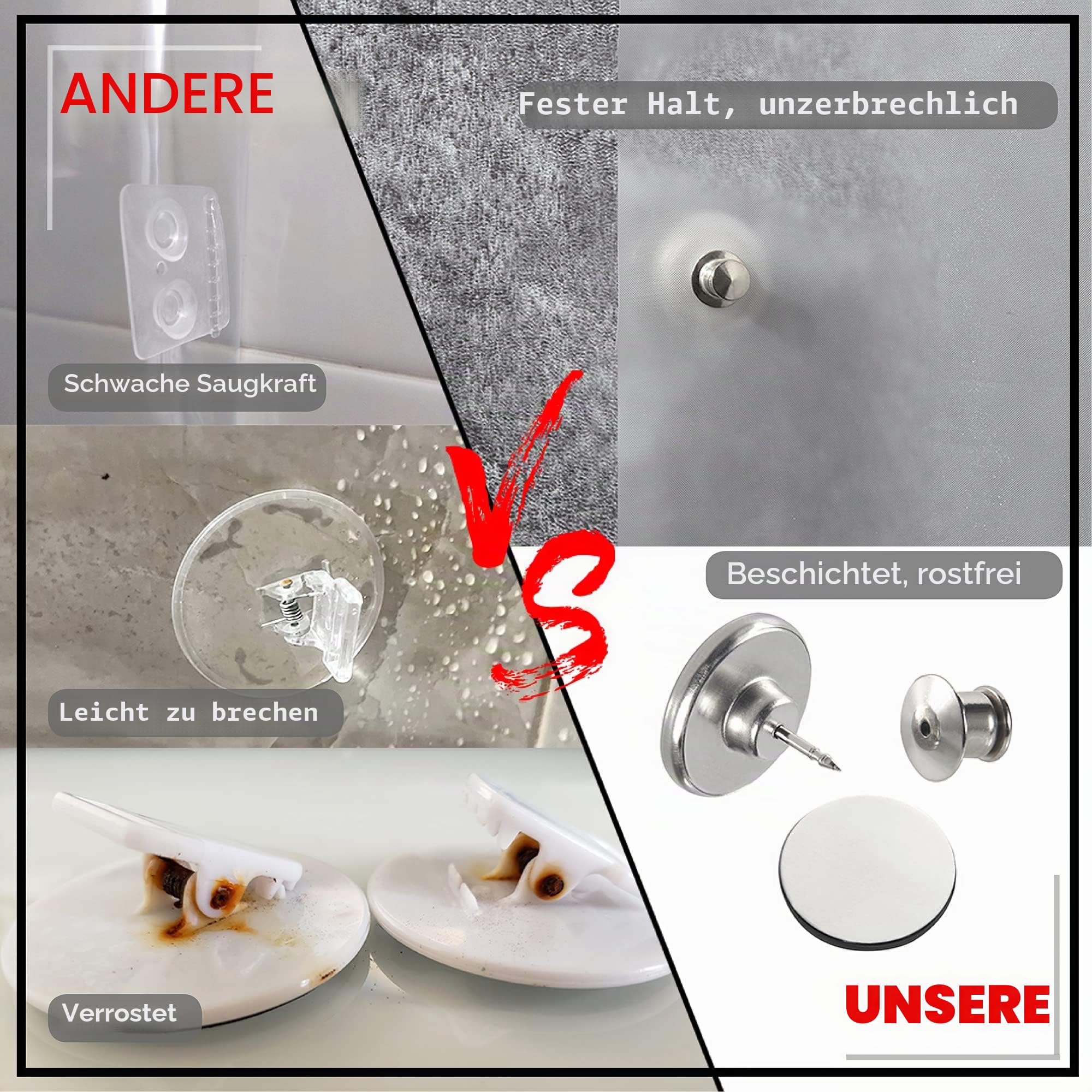 Duschvorhang-Seitenmagnete, um den Vorhang an der Wand geschlossen zu halten, 8 Stück magnetische Clips, Spritzschutz für die Seite der Dusche, 8 Stück, Silber